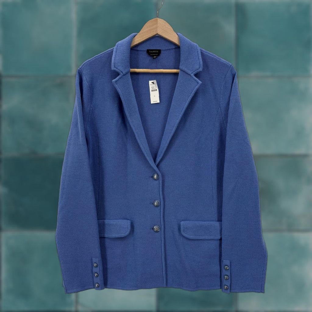 Talbots Talbots Cardigan Sweater Womens Large Blue 100% Merino Wool Knit Solid Pockets Button Classic Preppy Knit Style Fall Winter Size L / US 10 / IT 46 - 1 Thumbnail