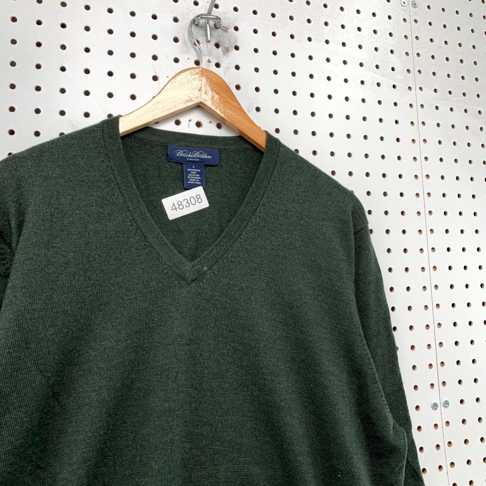 Brooks Brothers Brooks Brothers Merino Wool Sweater Mens Large Green Stretch V Neck Lightweight Pullover Knit Casual Wool Size US L / EU 52-54 / 3 - 6 Thumbnail