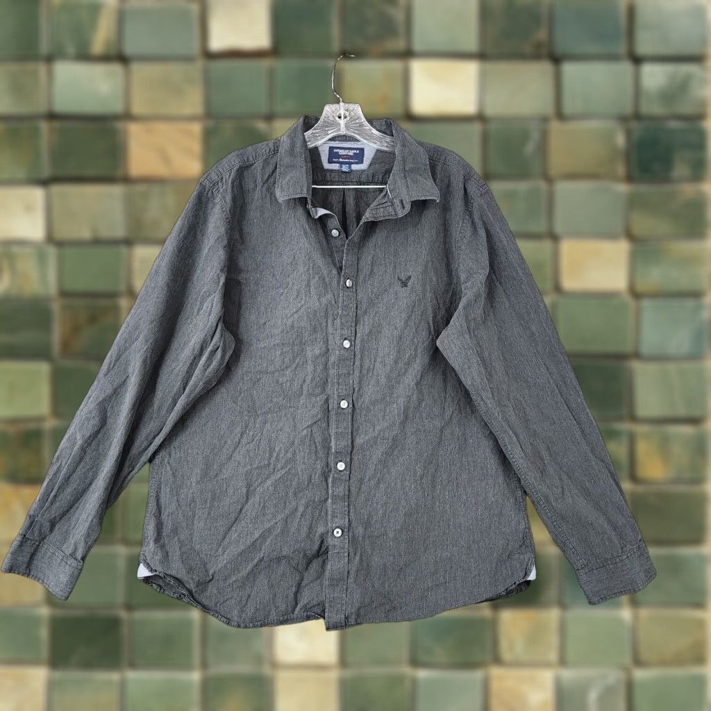 American Eagle Outfitters AMERICAN EAGLE Slim Fit Button-Up Shirt Long Sleeve Black Adult XL Mens Size US XL / EU 56 / 4 - 1 Thumbnail