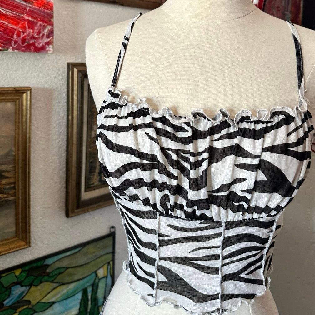 Other shein black and white zebra print mesh tank top Size S / US 4 / IT 40 - 2 Thumbnail