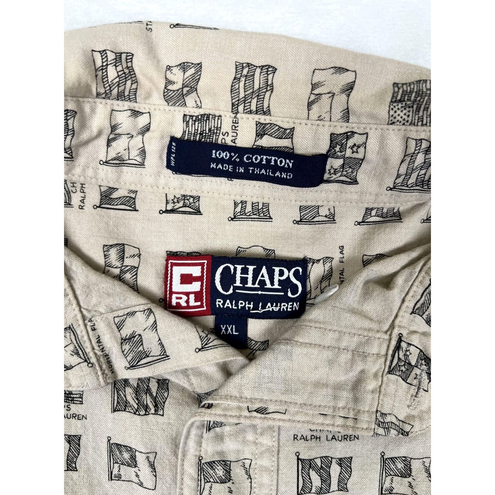 Ralph Lauren VINTAGE Chaps Ralph Lauren Shirt Mens 2XL Beige Flag Print Long Sleeve Button Up Size US XXL / EU 58 / 5 - 3 Thumbnail