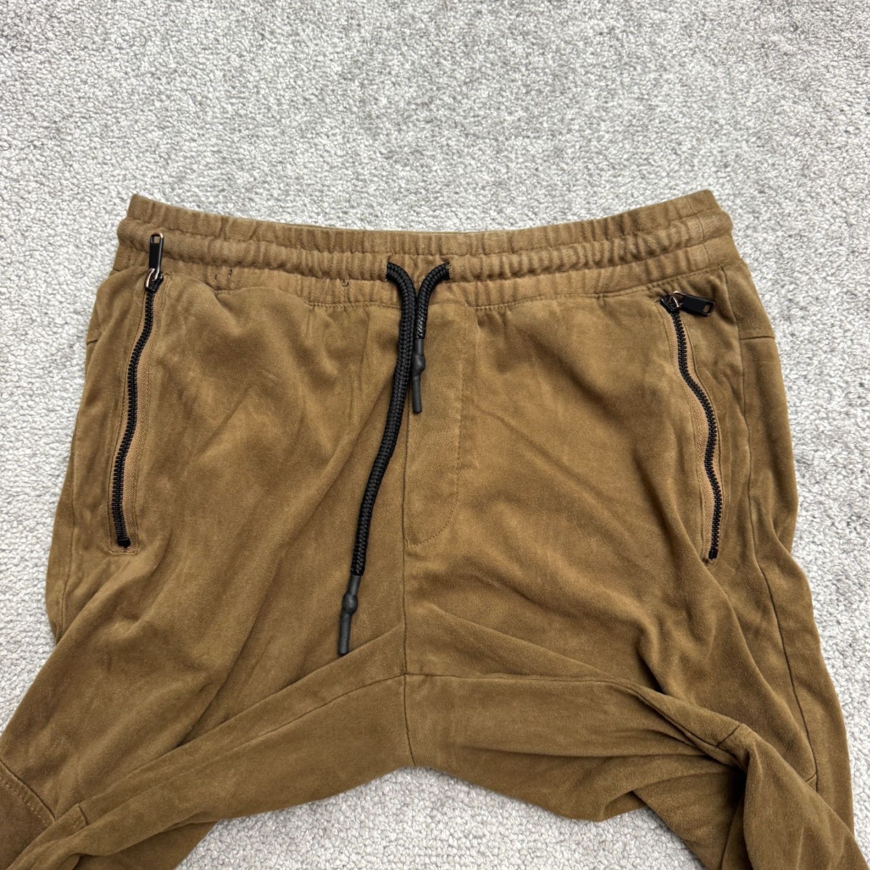 Zara Zara Man Jogger Pant Mens Small Brown Elastic Waist Pockets Zip Suede Look Clothing Size US 29 - 3 Thumbnail