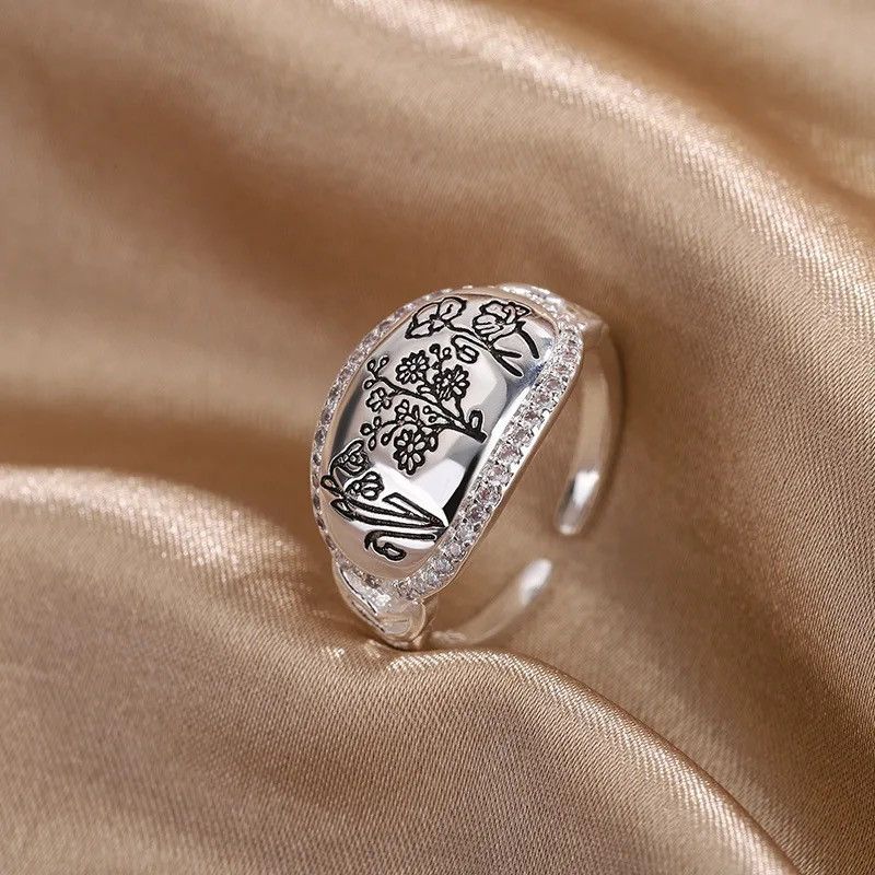 Jewelry × Vintage Original 925 Sterling Silver Oval Flower Rings Size ONE SIZE - 4 Thumbnail