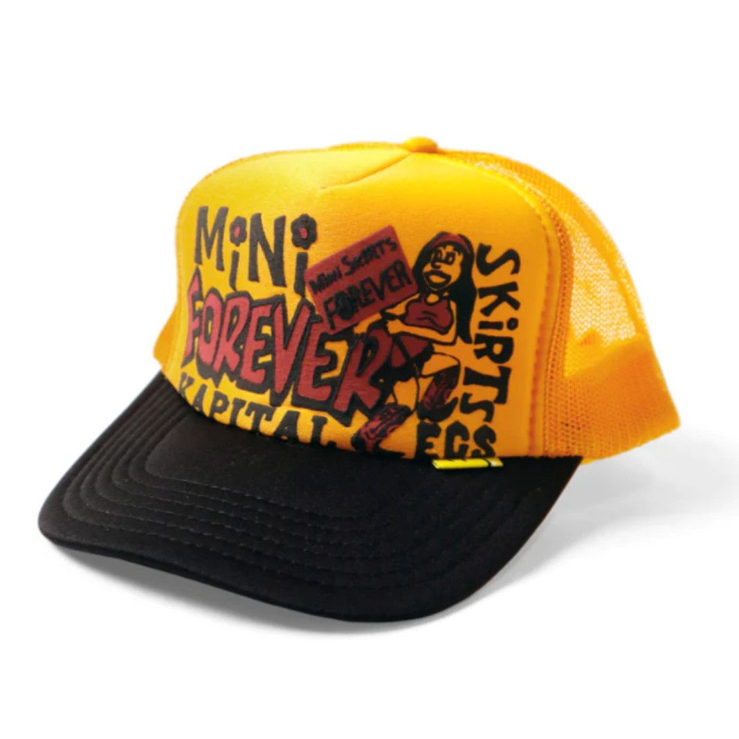 image of Kapital Legs Mini Skirts Forever Trucker Cap in Orange, Men's
