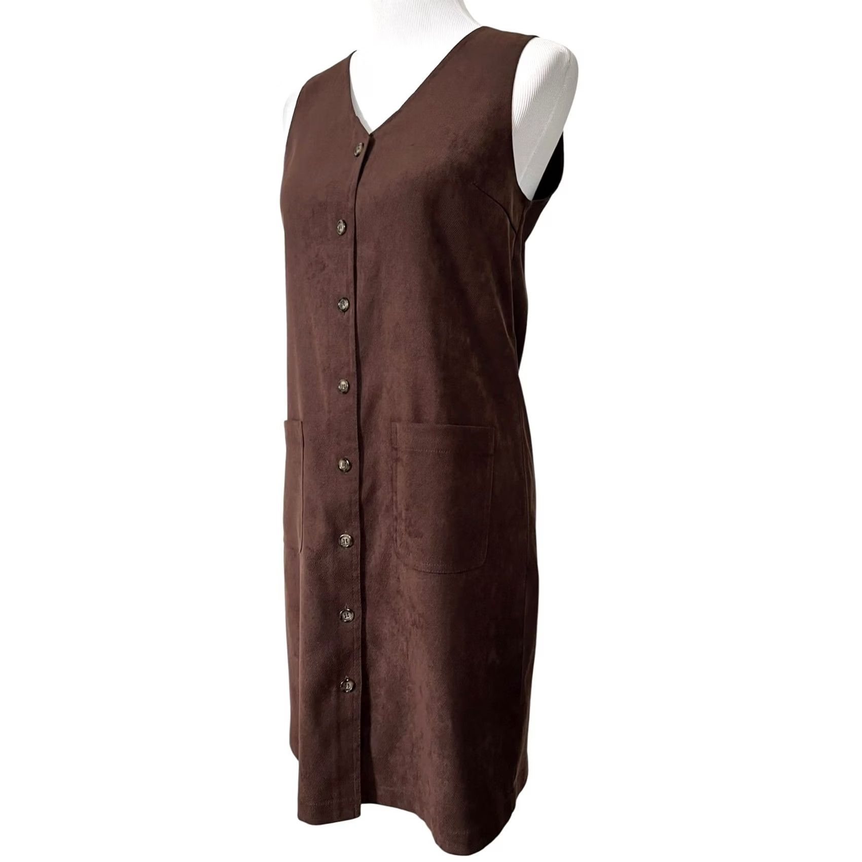 Talbots Talbots Sleeveless Shift Dress Brown Button Front Jumper Patch Pockets Womens 4 Size S / US 4 / IT 40 - 3 Thumbnail