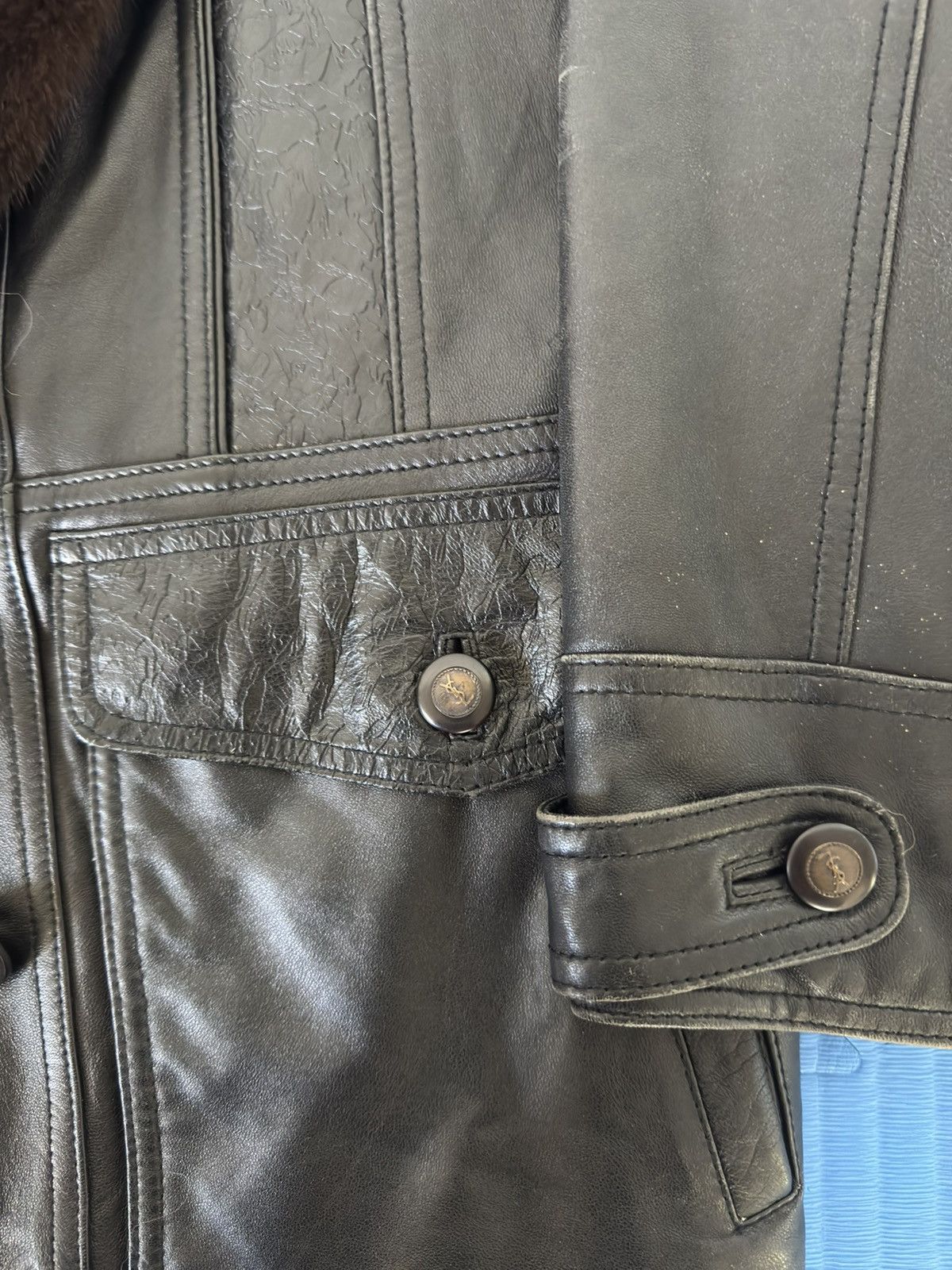 Yves Saint Laurent Vintage YSL Leather Jacket with Detachable Mink Collar Size US L / EU 52-54 / 3 - 10 Thumbnail