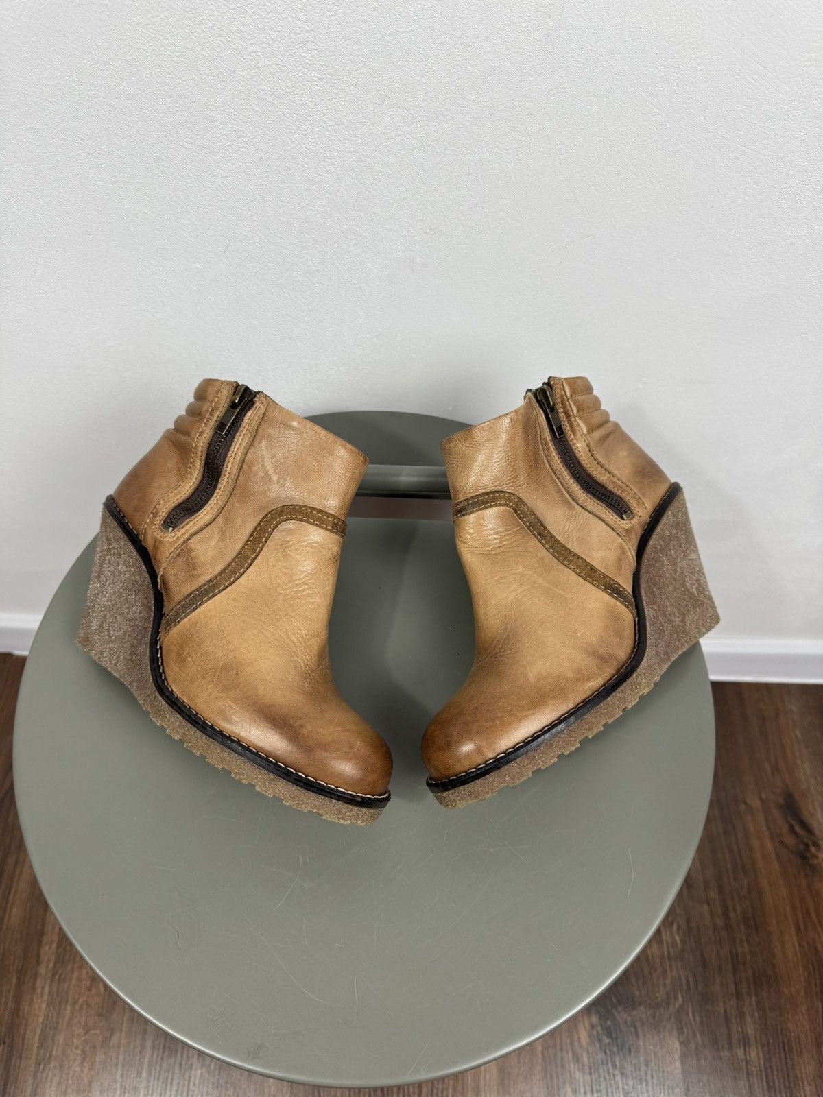 Buffalo London Buffalo Leather Wedge Heel Ankle Boots Brown EU 37 Zip Up Size US 6 / IT 36 - 1 Thumbnail
