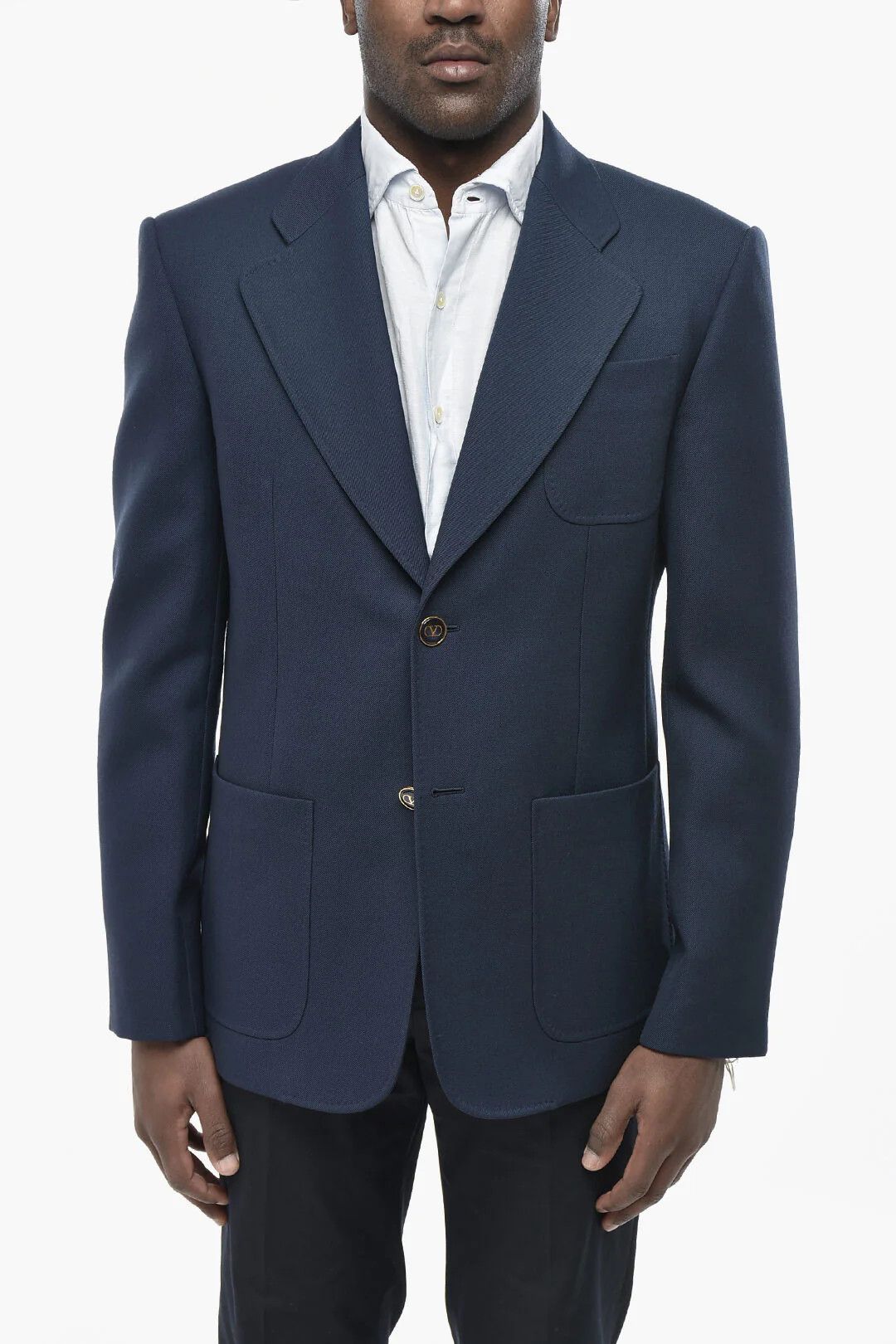 Valentino og1mm0426 Two-Button Virgin Wool Jacket in Blue Size US M / EU 48-50 / 2 - 1 Thumbnail