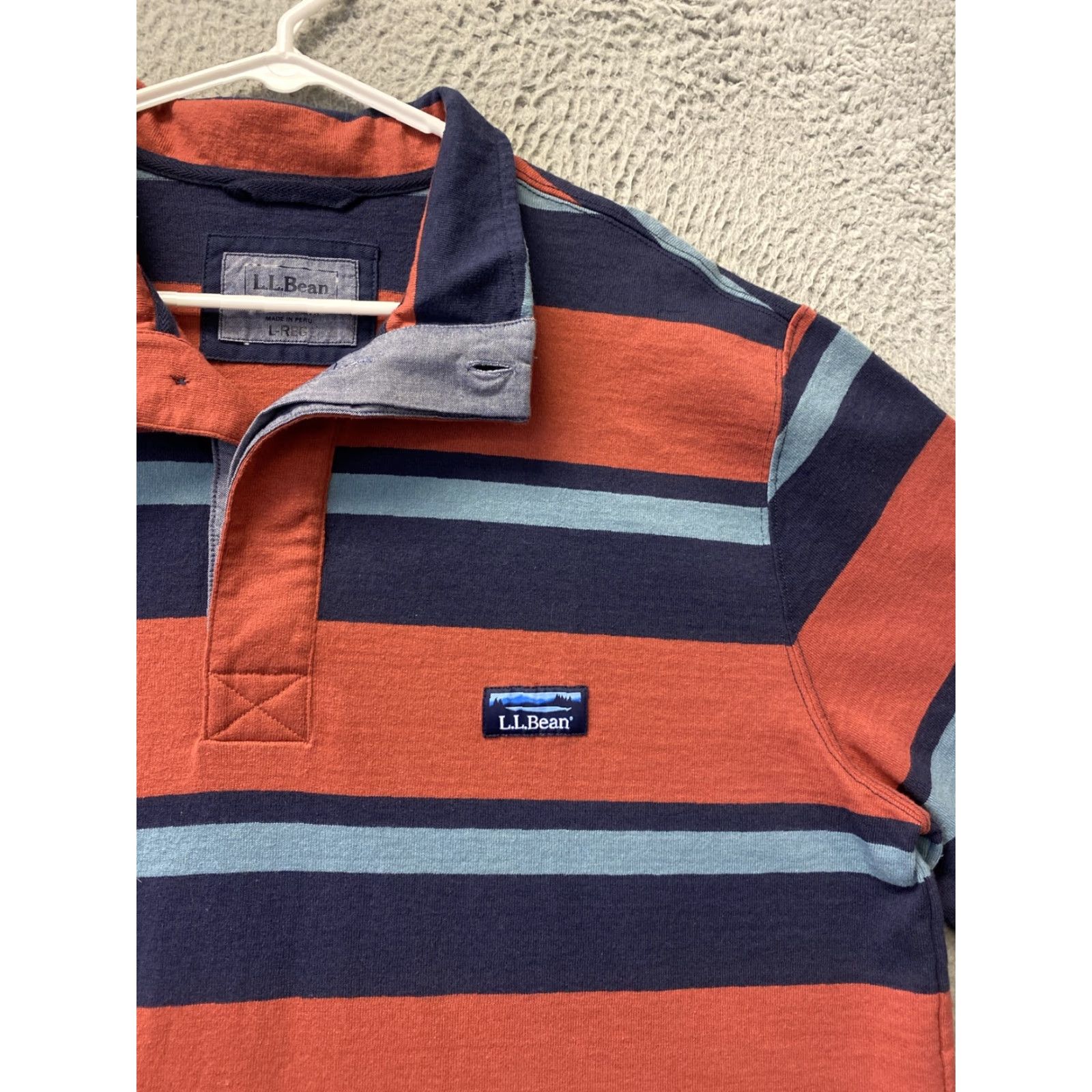 Vintage L.L. Bean Orange Blue Striped Pullover Rugby Sweater Mens Large Casual Regular Fit Size US L / EU 52-54 / 3 - 2 Thumbnail