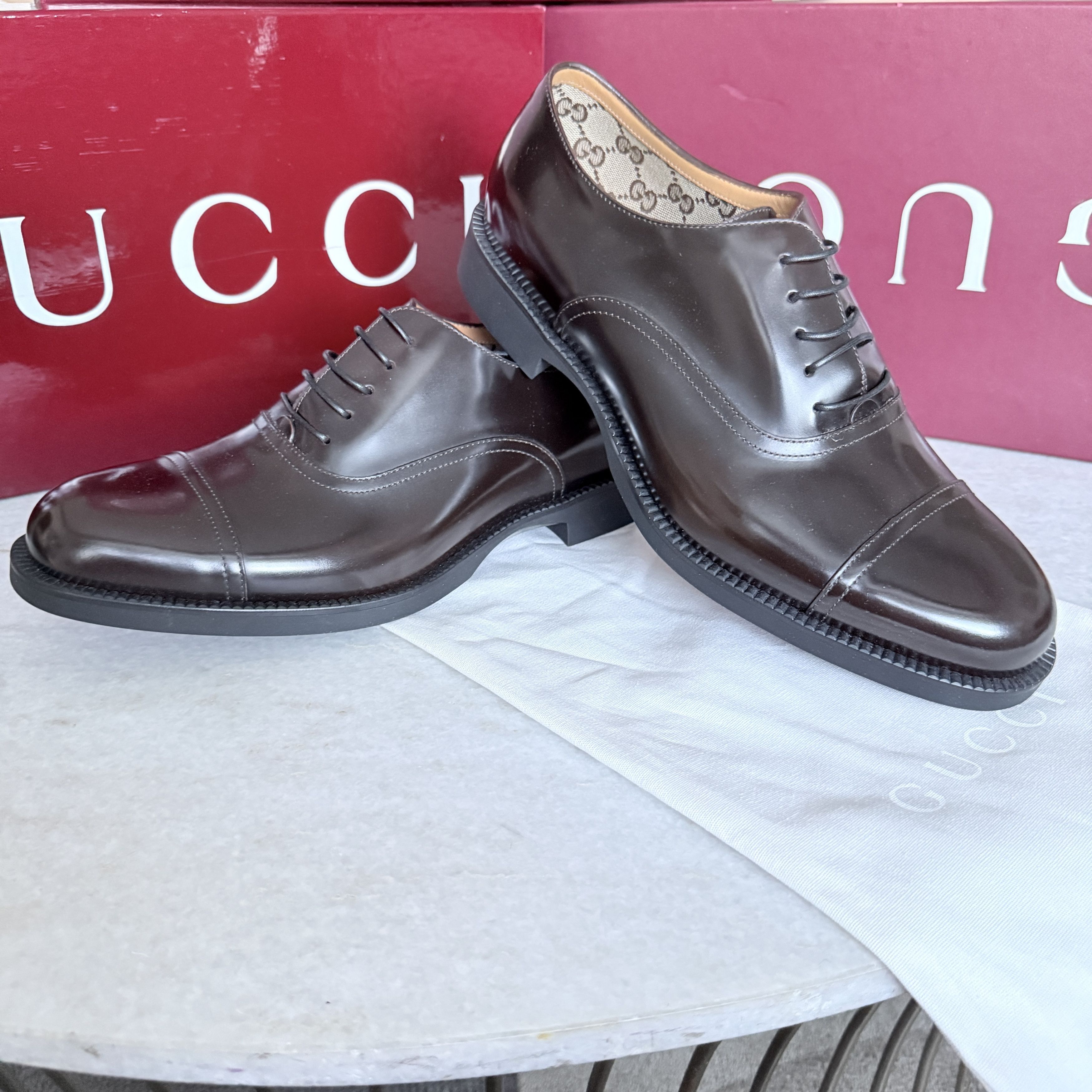 Gucci Gucci 812153 Mens Tempe Cap-Toe Brown Leather Oxford Shoes Size US 8.5 / EU 41-42 - 11 Thumbnail