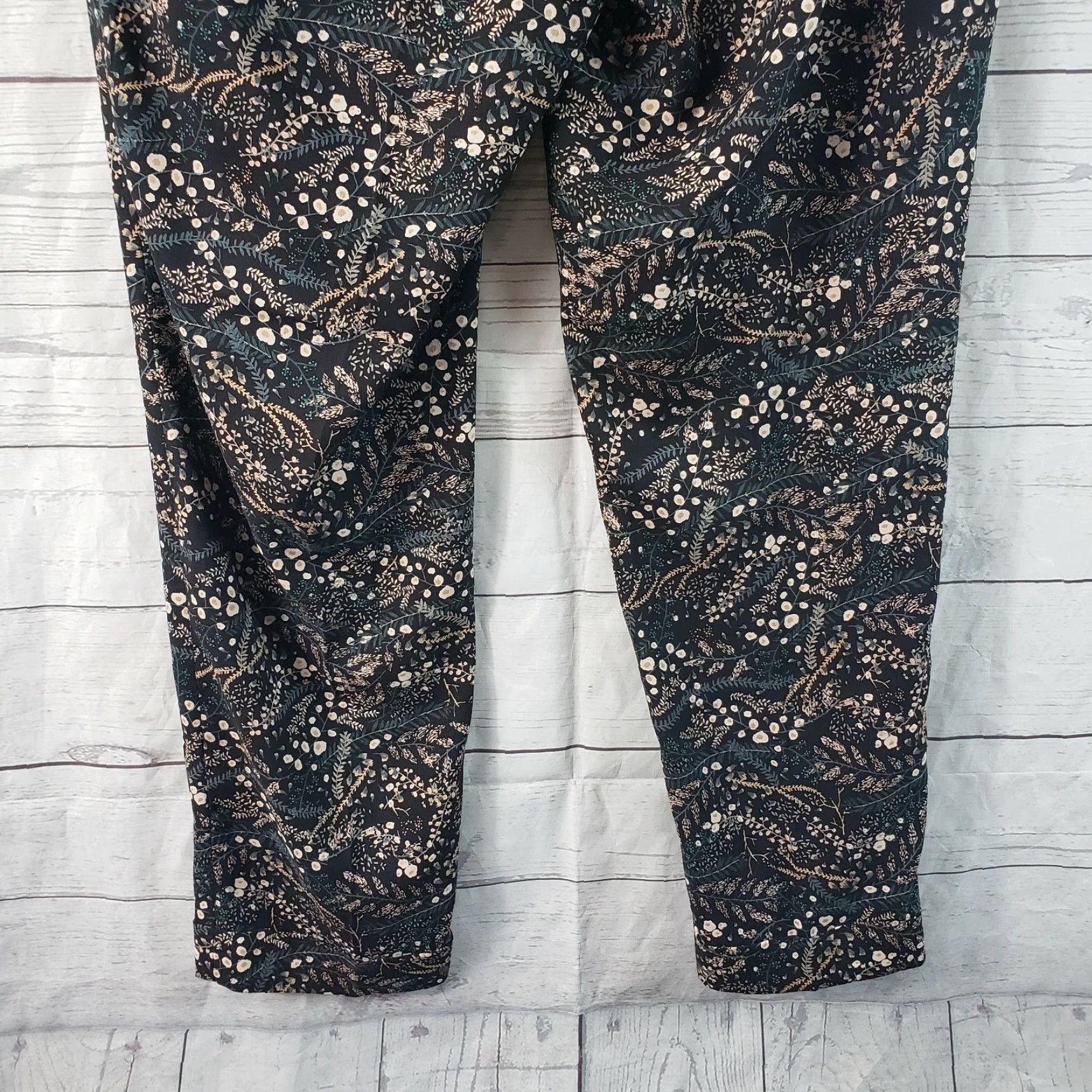 Ann Taylor VINTAGE: Ann Taylor LOFT Womens Cropped Pants Sz 6P Black Green Floral Cuffed Mid Rise Size 28" / US 6 / IT 42 - 5 Thumbnail