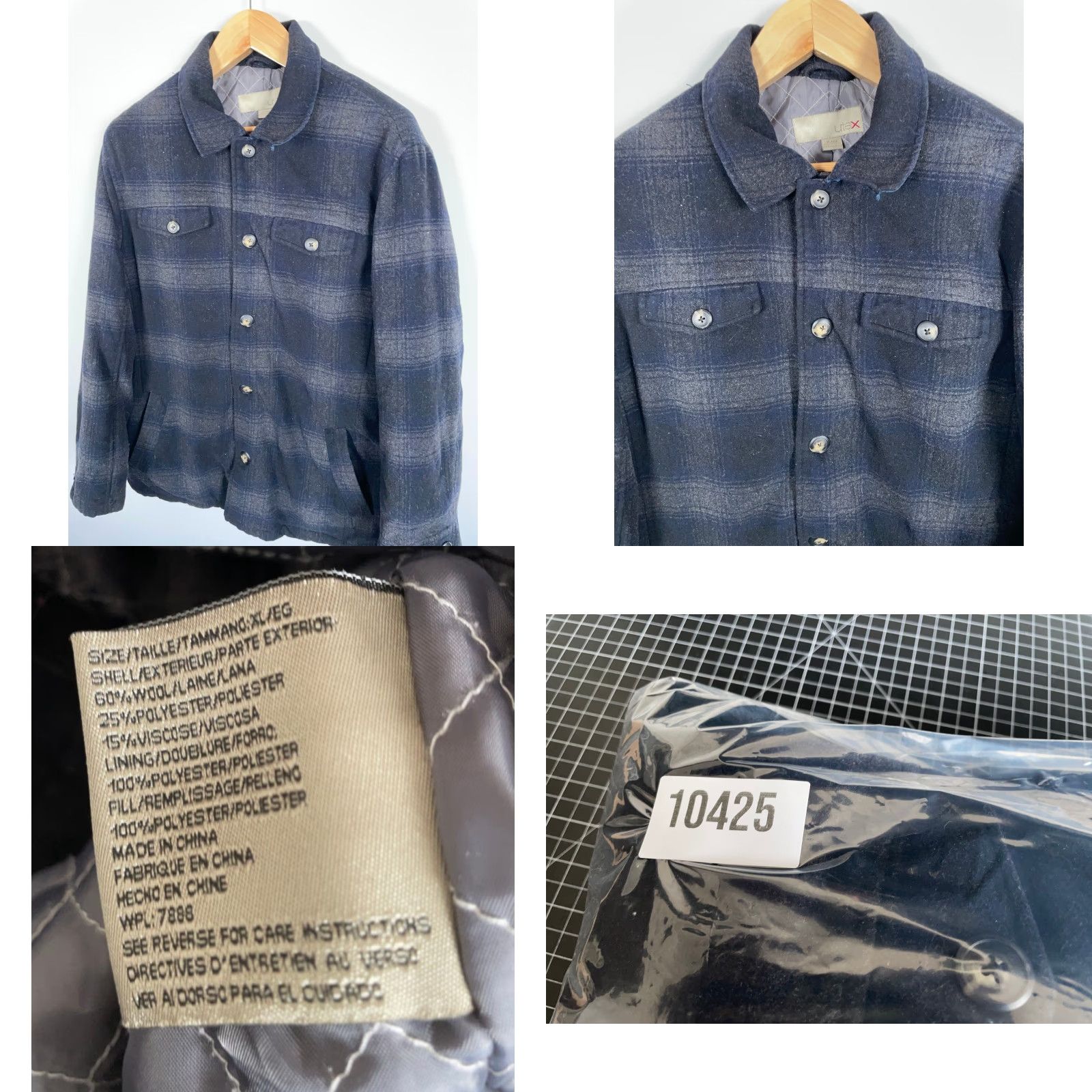 Vintage VINTAGE UTEX Quilted Wool Flannel Shirt Jacket Men's XL Dark Gray Blue Plaid Shacket Size US XL / EU 56 / 4 - 9 Thumbnail