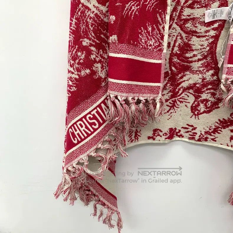 Dior Dior SizeU Red animal jungle printed cotton tassel cloak sh Size ONE SIZE - 4 Thumbnail