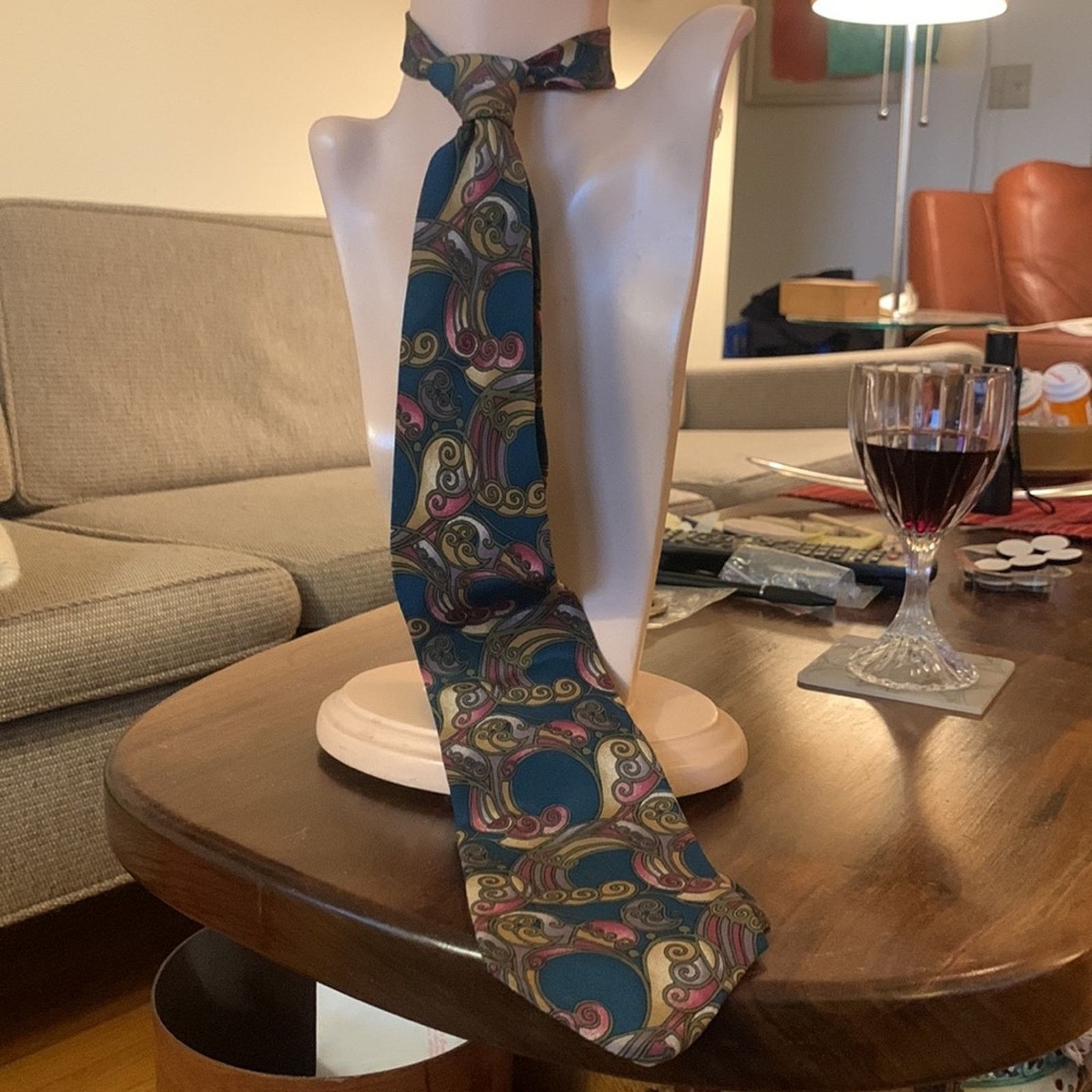 Vintage 80’s vintage Art Nouveau Art Deco Silk Necktie Size ONE SIZE - 4 Thumbnail
