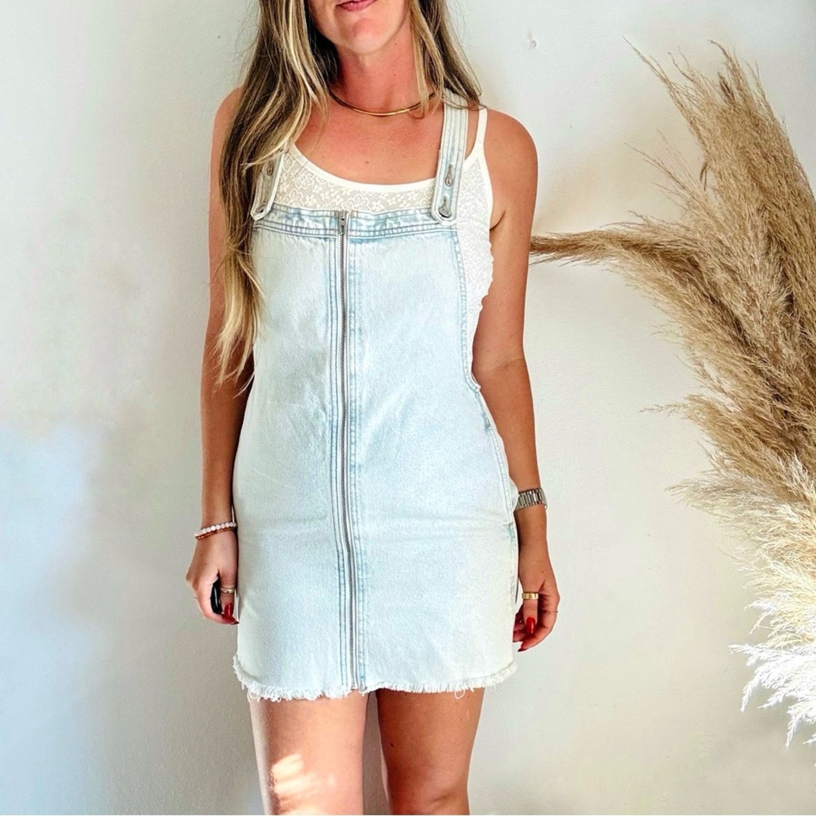 ABERCROMBIE Blue Jean Denim Zip Bib Overalls $128 Mini Dress