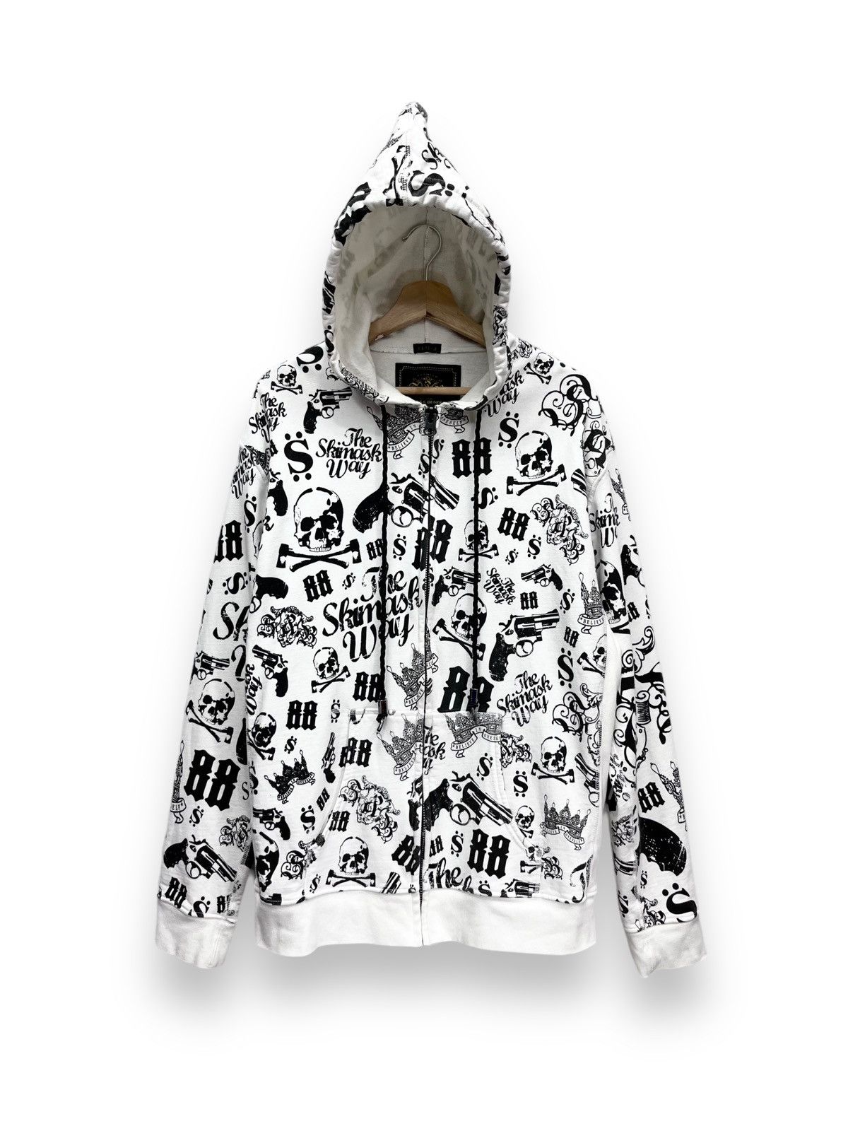 image of Made In USA x Seditionaries Stack & Bundles The Skimask Way Skulls & Guns Hoodie in White (Size Lar