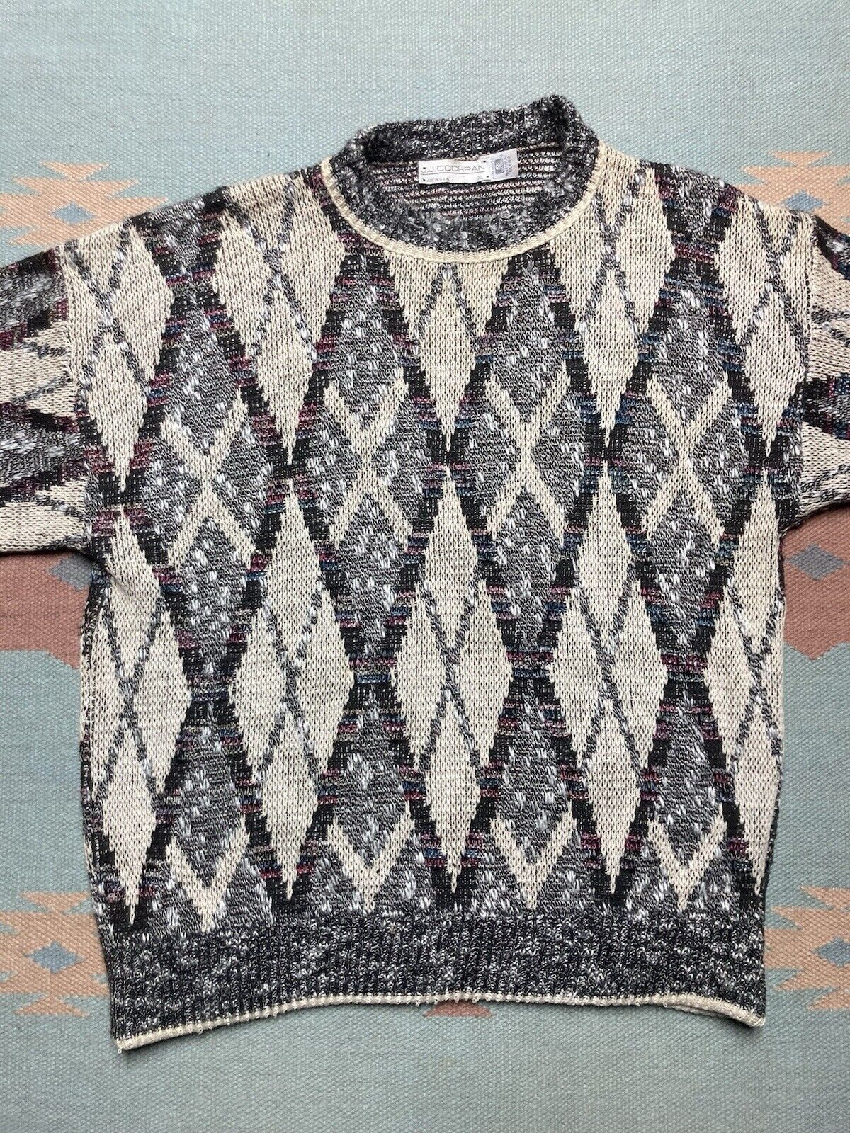 Vintage knit sweater cotton acrylic blend abstract geometric XL Size US XL / EU 56 / 4 - 2 Thumbnail