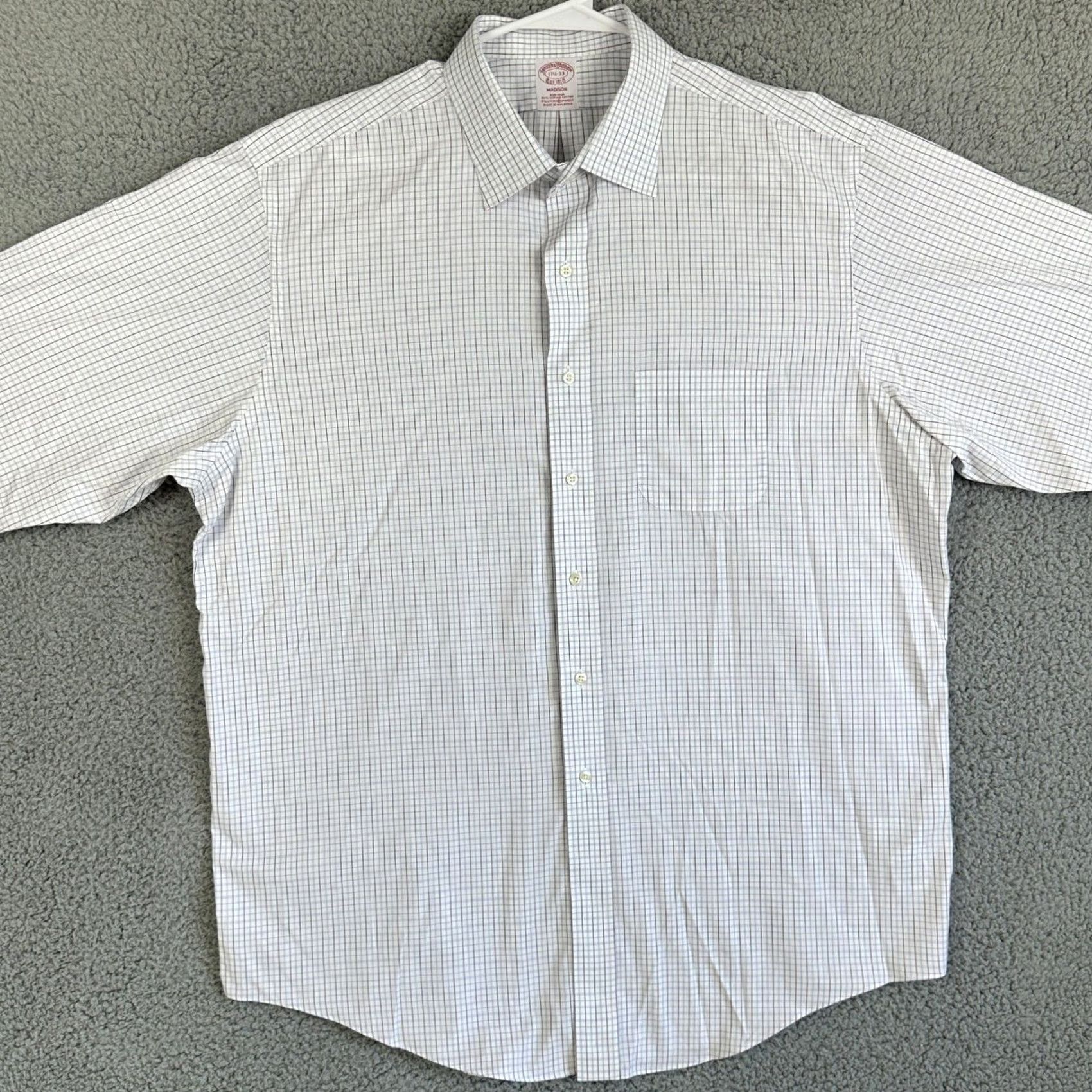 Brooks Brothers Brooks Brothers Madison Shirt Dress Men 17.5-33 White Plaid Supima Cotton Shirt Dress Mens Slim White Maroon 96% Supima 4% Spandex Size 48R - 3 Thumbnail