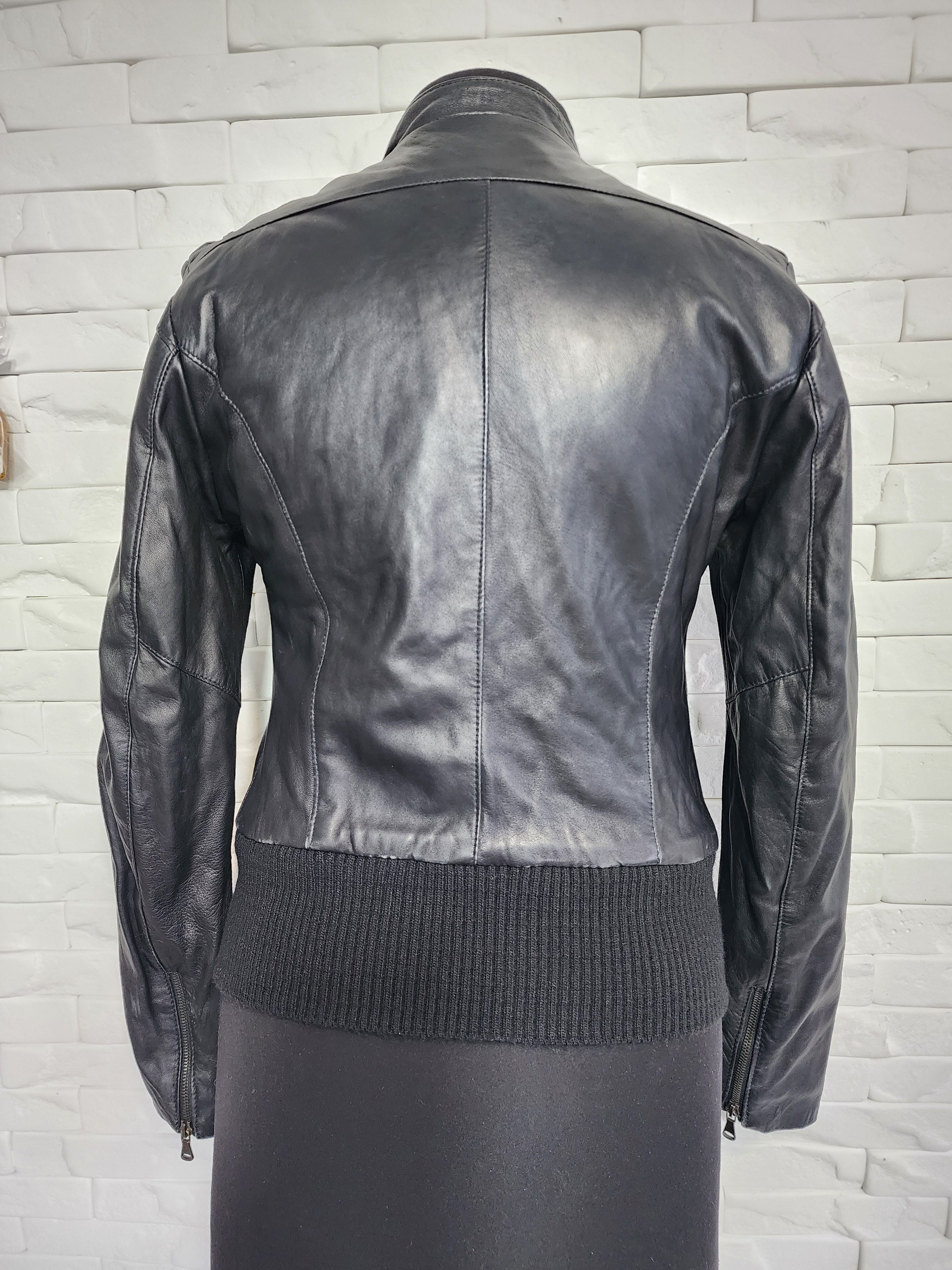 Other Black Leather Women's Jacket: Zippered Stand-Up Collar. Size L / US 10 / IT 46 - 6 Thumbnail