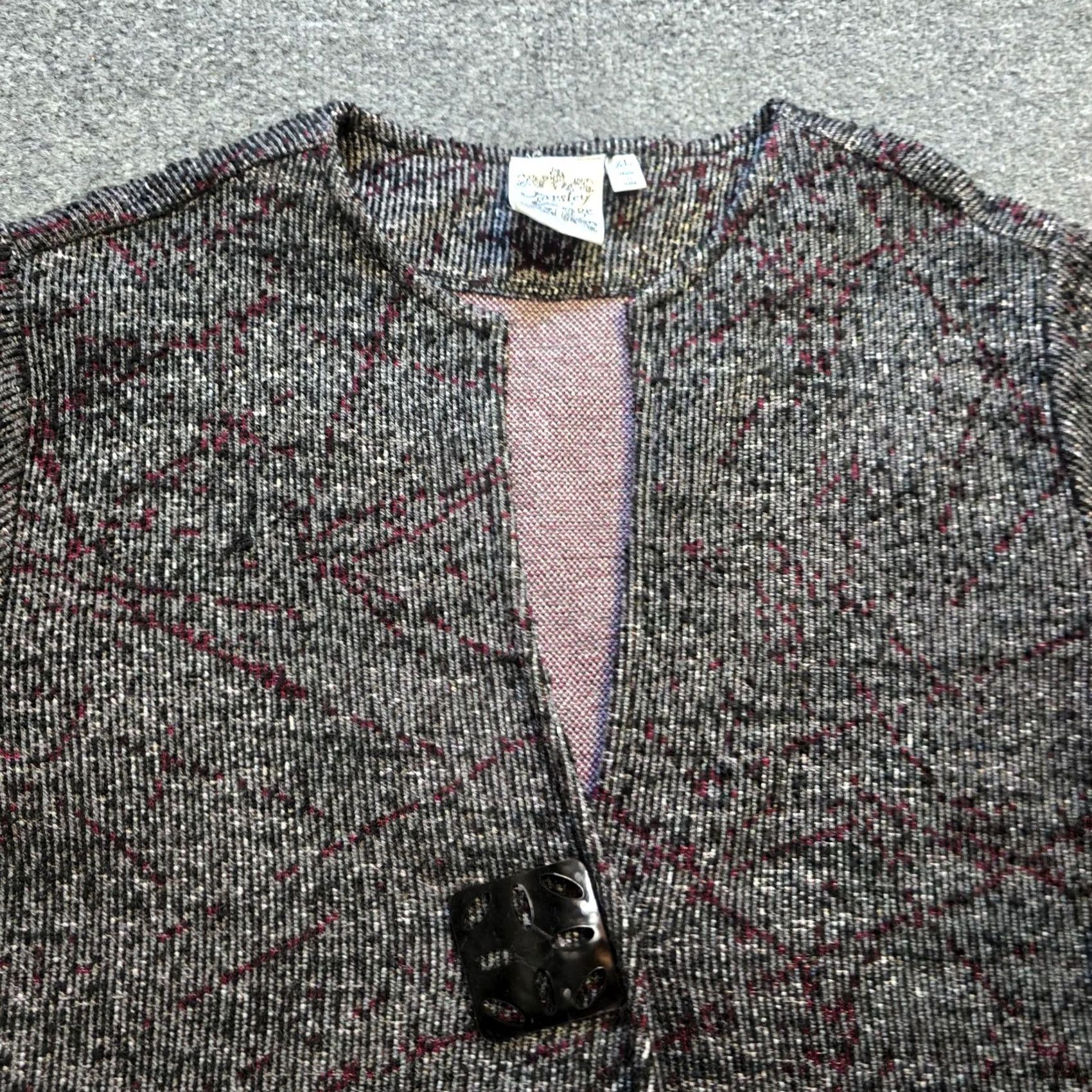 Vintage Parsley & Sage Cardigan Womens XL Black Textured Boucle Lagenlook Cardigan Knit Sleeve Long V-Neck Button Size XL / US 12-14 / IT 48-50 - 2 Thumbnail