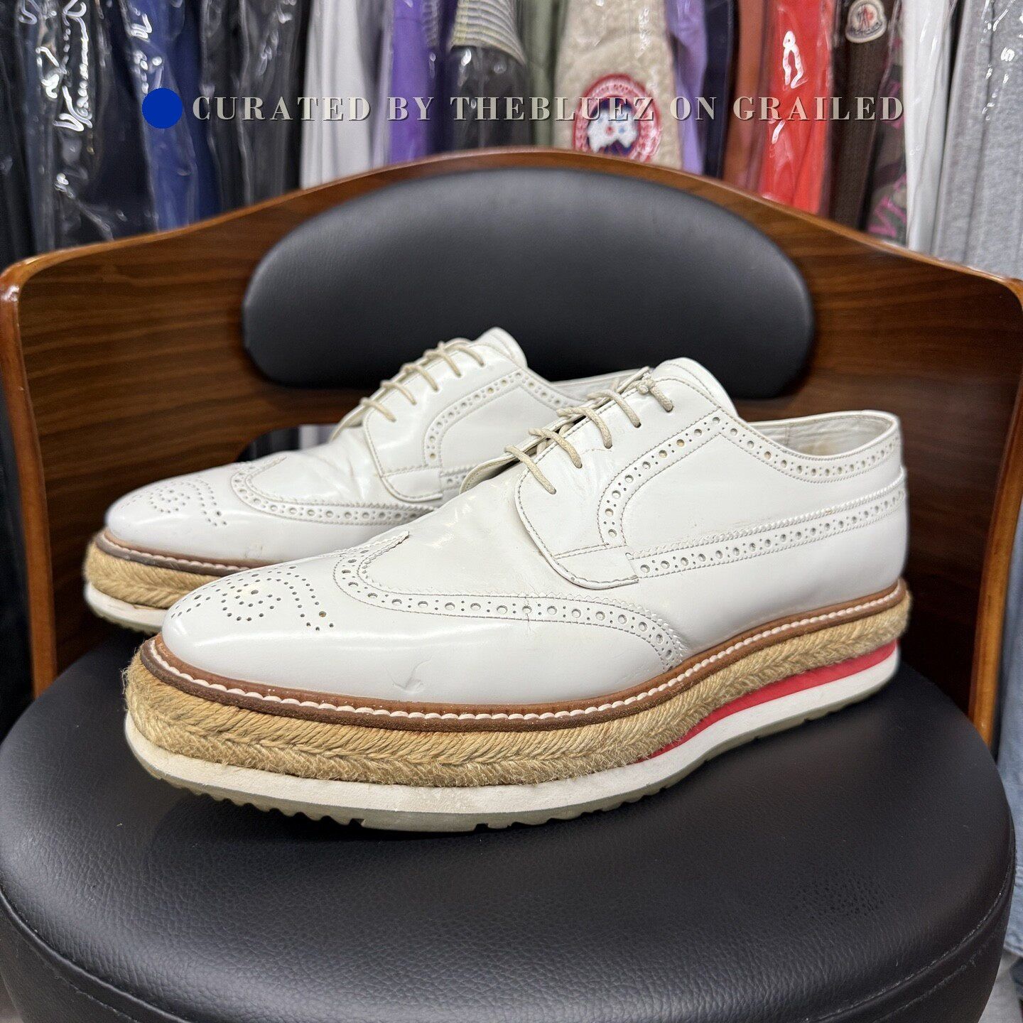Prada Prada White Brogue Platform Derby Shoes Size US 10 / EU 43 - 1 Thumbnail