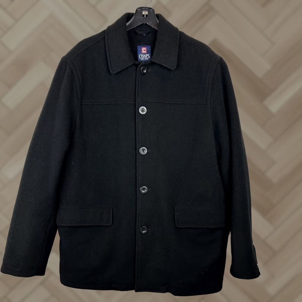 Chaps Chaps Pea Coat Men Medium Black Wool Blend Quilted Lining Preppy Mid Length Size US M / EU 48-50 / 2 - 1 Thumbnail