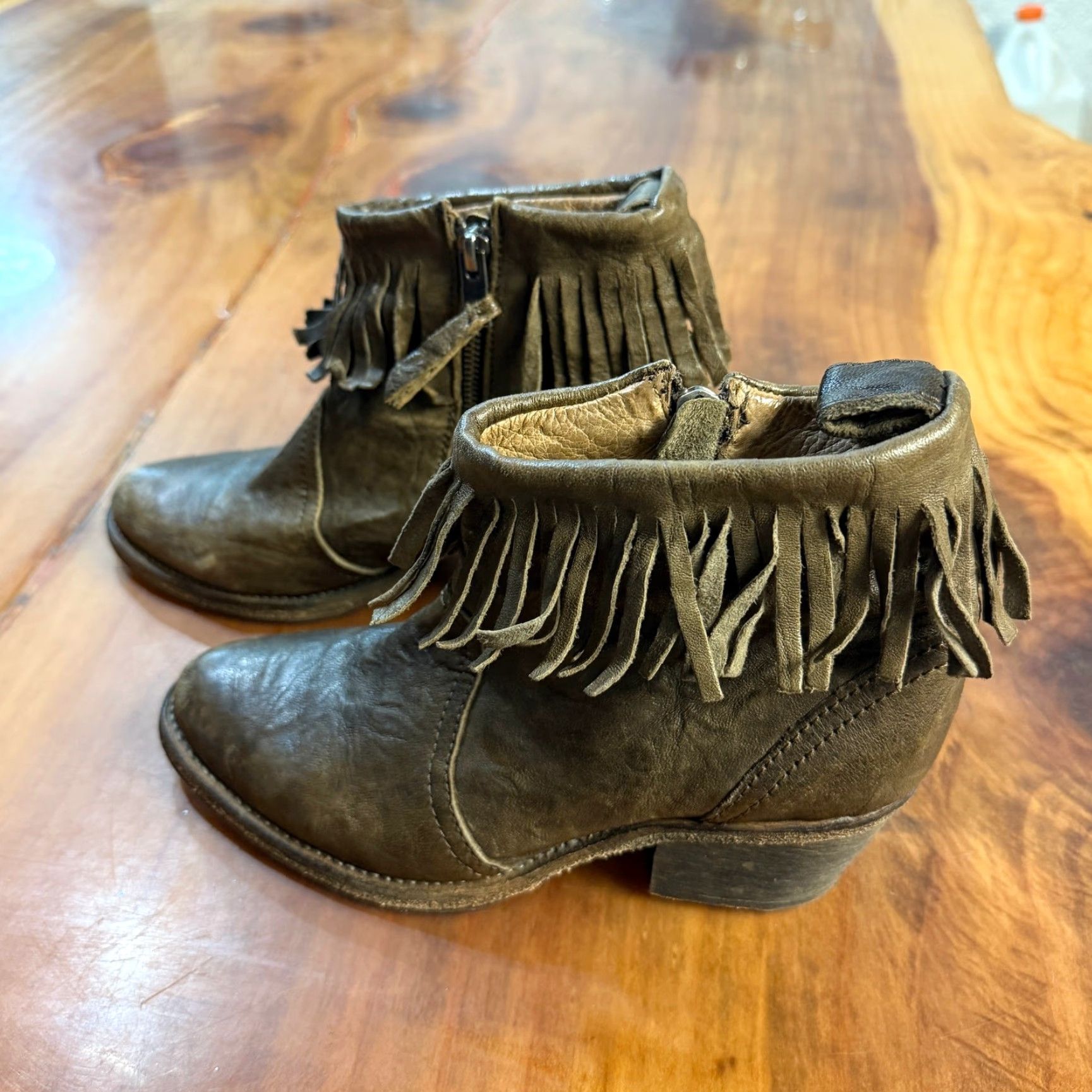 Allsaints AllSaints Boots Women's Bootie Leather Fringe Zip 7 US 38 EU Brown Almond Toe Wedge Leather Lining Ankle Regular Size 7 Shoes Size US 8 / IT 38 - 2 Thumbnail