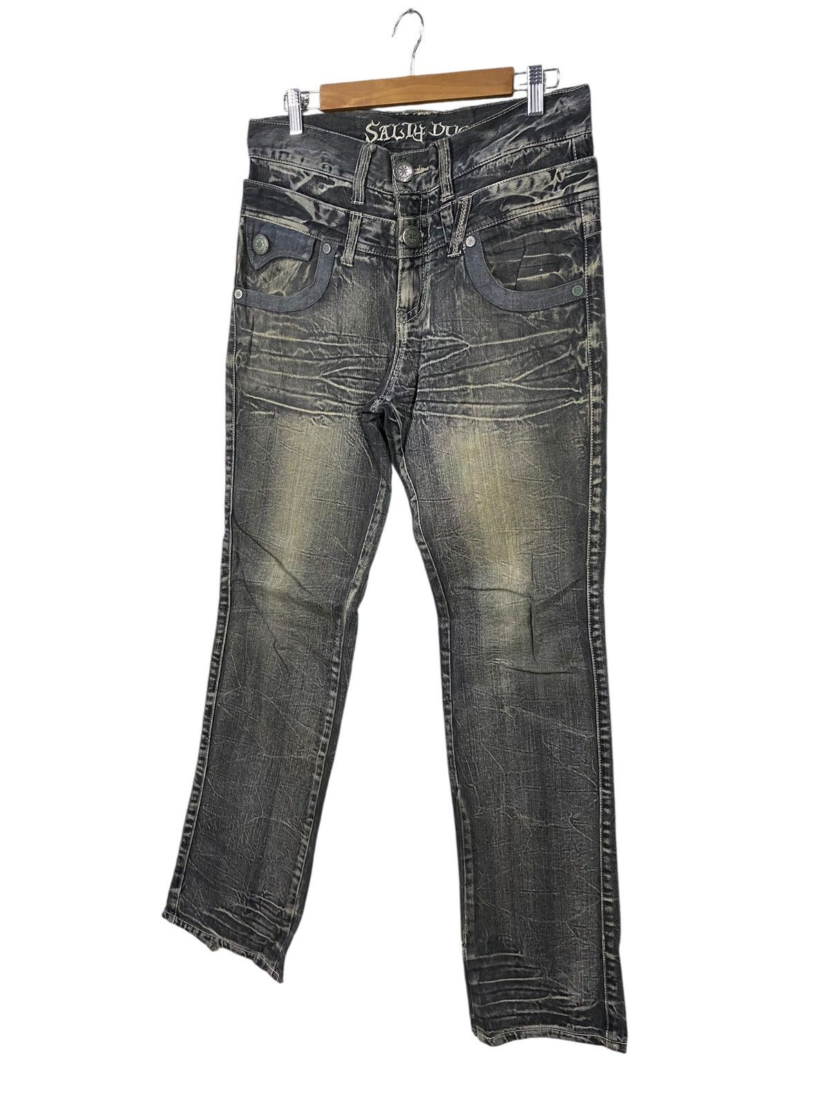 Japanese Brand Japanase brand salty dog double waist denim pants distressed Size US 33 - 3 Thumbnail