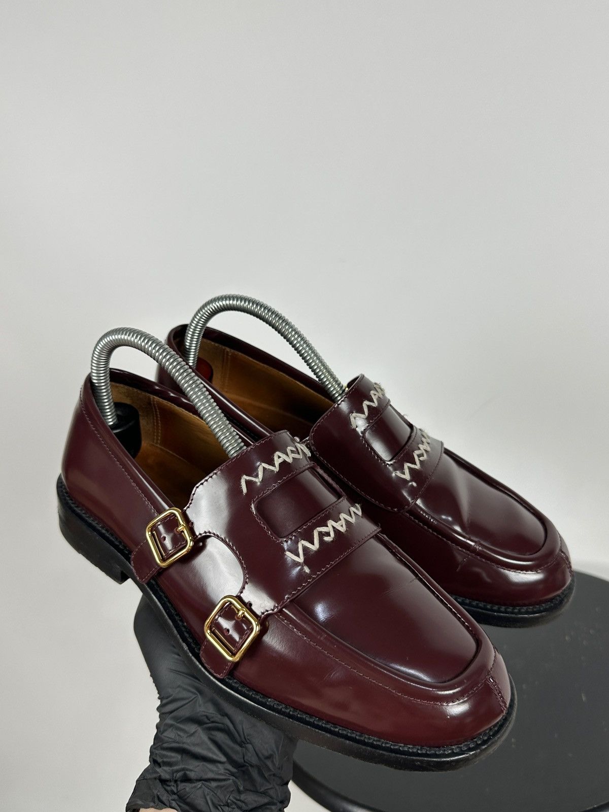 Marni Marni Bambi 3.0 Burgundy Leather Double Monk Strap Loafers Size US 8 / IT 38 - 1 Thumbnail