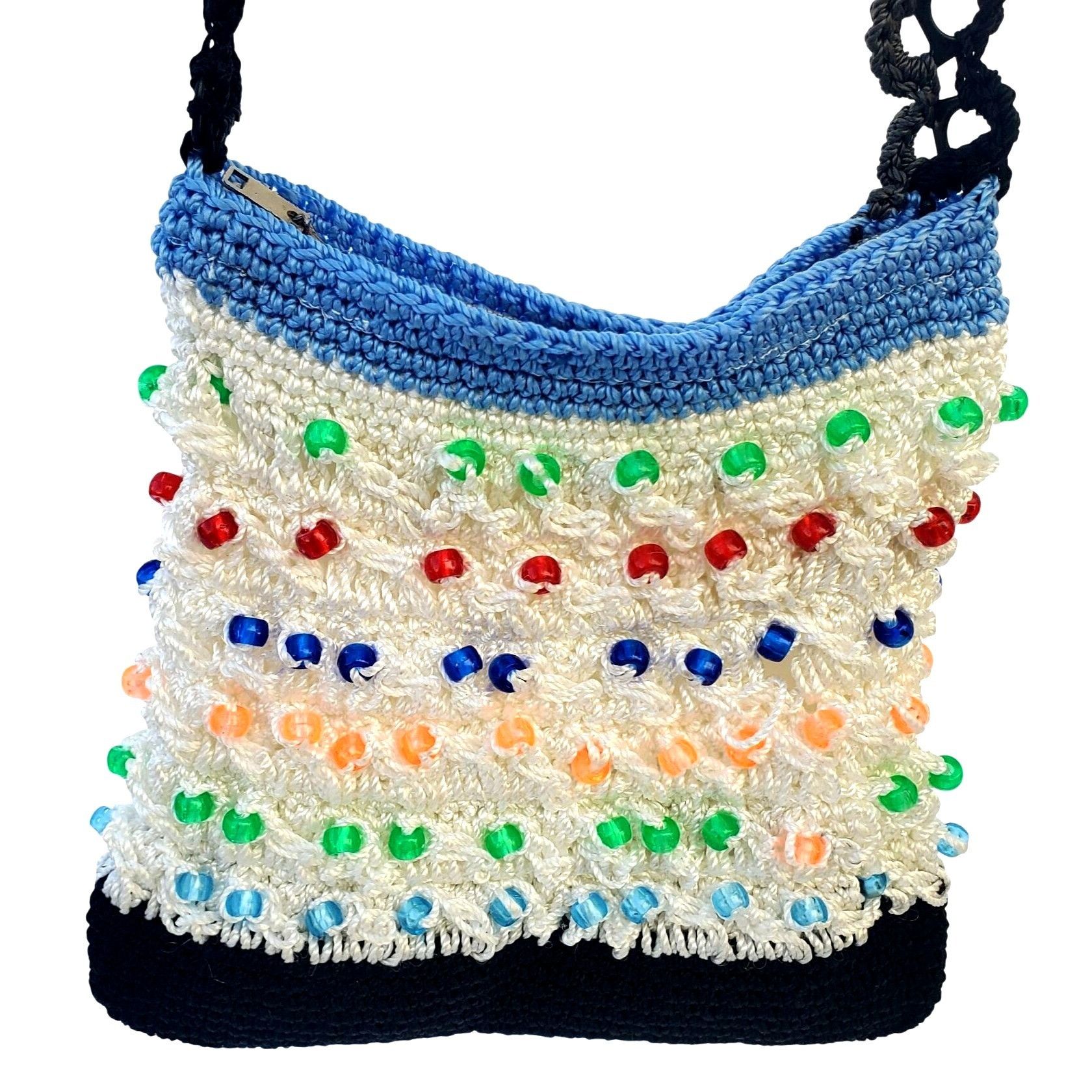 Handmade Crocheted Beaded Crossbody Purse Soda Can Beer Tab Strap Bla Size ONE SIZE - 1 Thumbnail