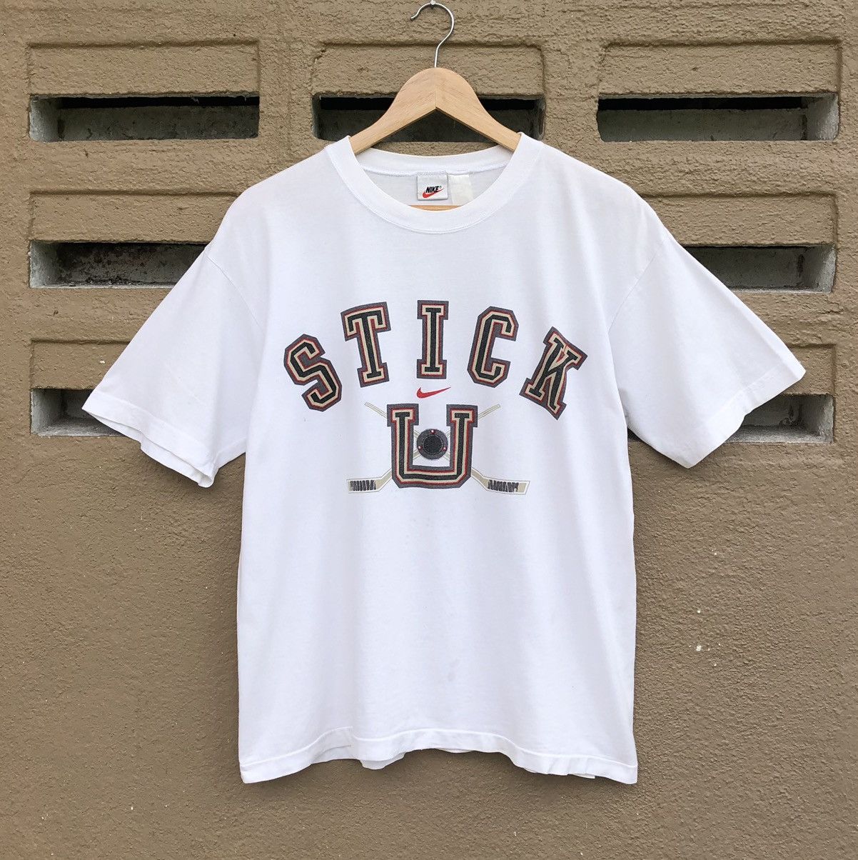 Nike Vintage 90s Nike STICK Hockey White Tee Size US M / EU 48-50 / 2 - 1 Thumbnail