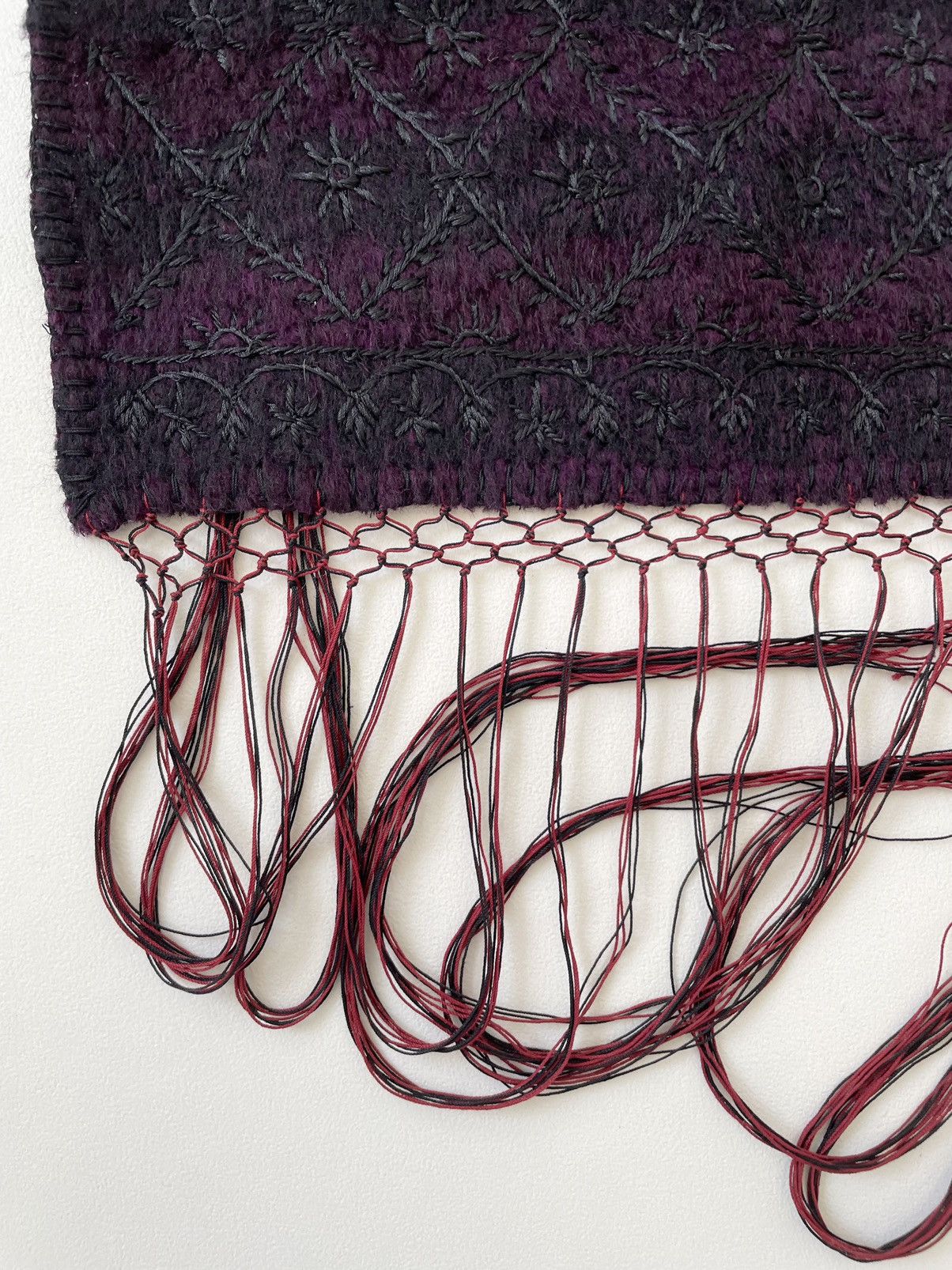 Dries Van Noten Black / Purple ‘Embroidered Wool Scarf’ Size ONE SIZE - 10 Thumbnail
