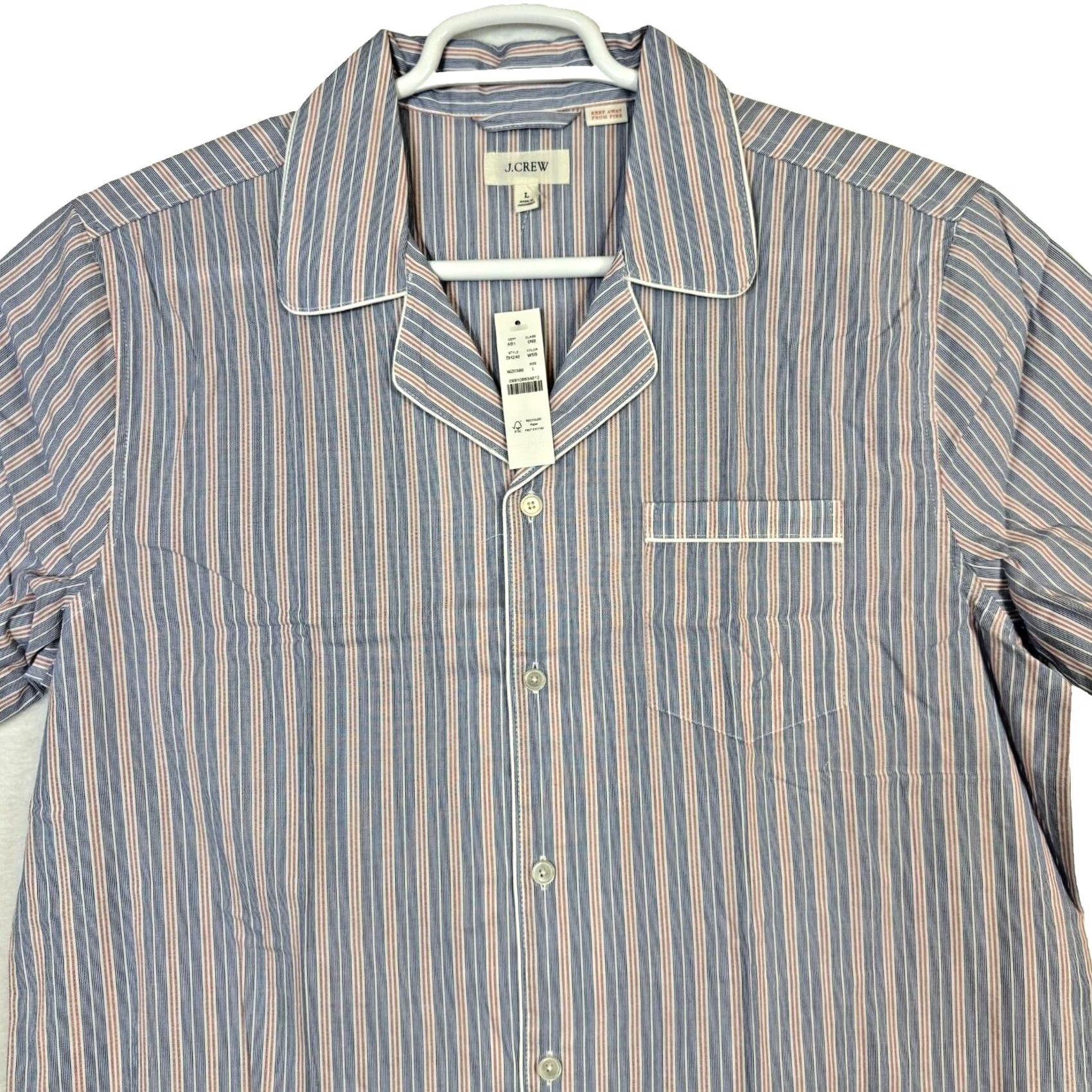J.Crew J.CREW Pajama Top Men’s Large Blue Stripe Short Sleeve Cotton Shirt Bu M 169 Size US L / EU 52-54 / 3 - 6 Thumbnail