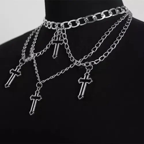 Jewelry Gothic Cross Pendant Choker Necklace Size ONE SIZE - 1 Thumbnail