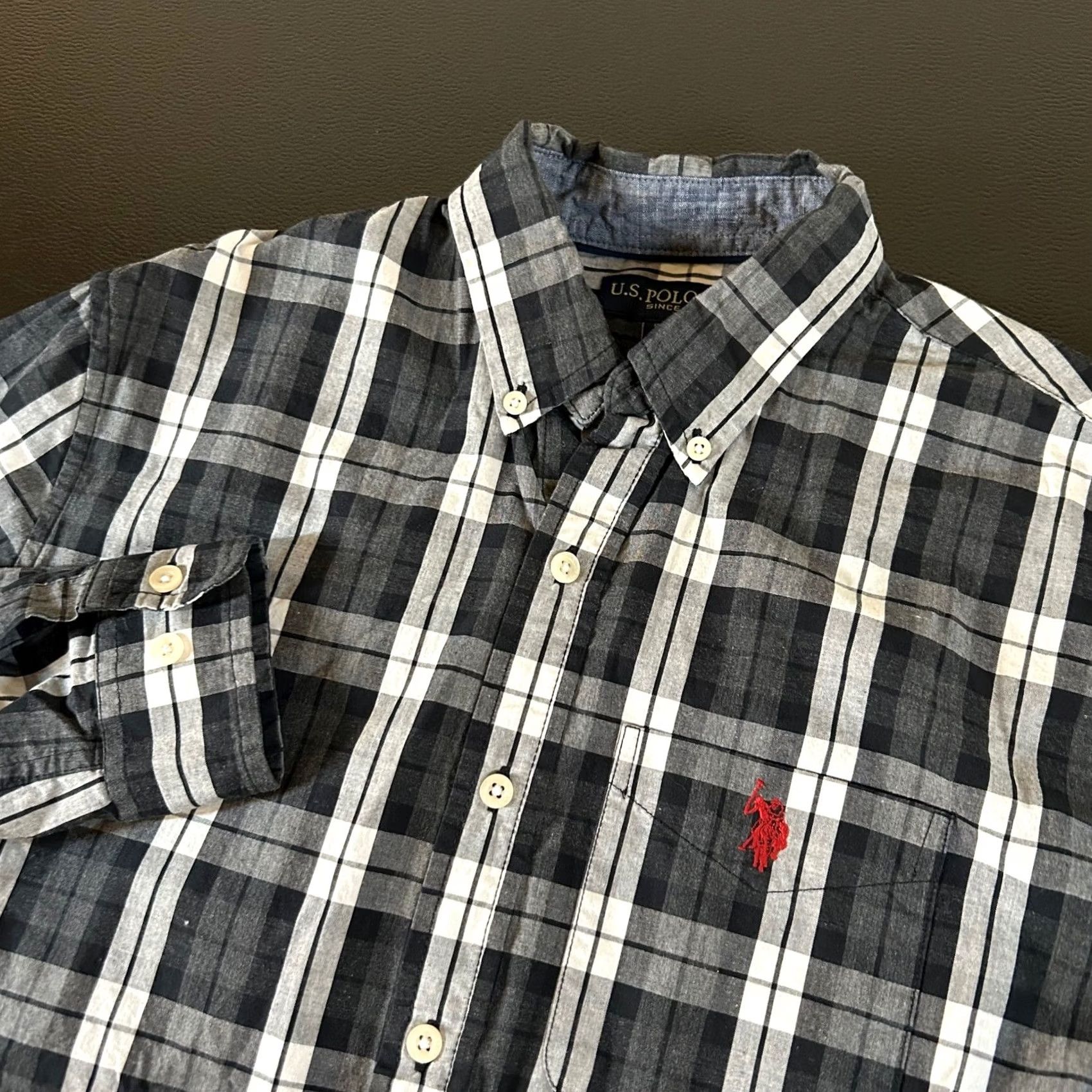 U.S. Polo Assn. U.S. Polo Assn. Plaid Shirt Button-Down Long Sleeve Black Gray Mens Small S Regular Cotton Pocketed Button-Up Shirt Casual Business Travel Defaulted Size US S / EU 44-46 / 1 - 2 Thumbnail