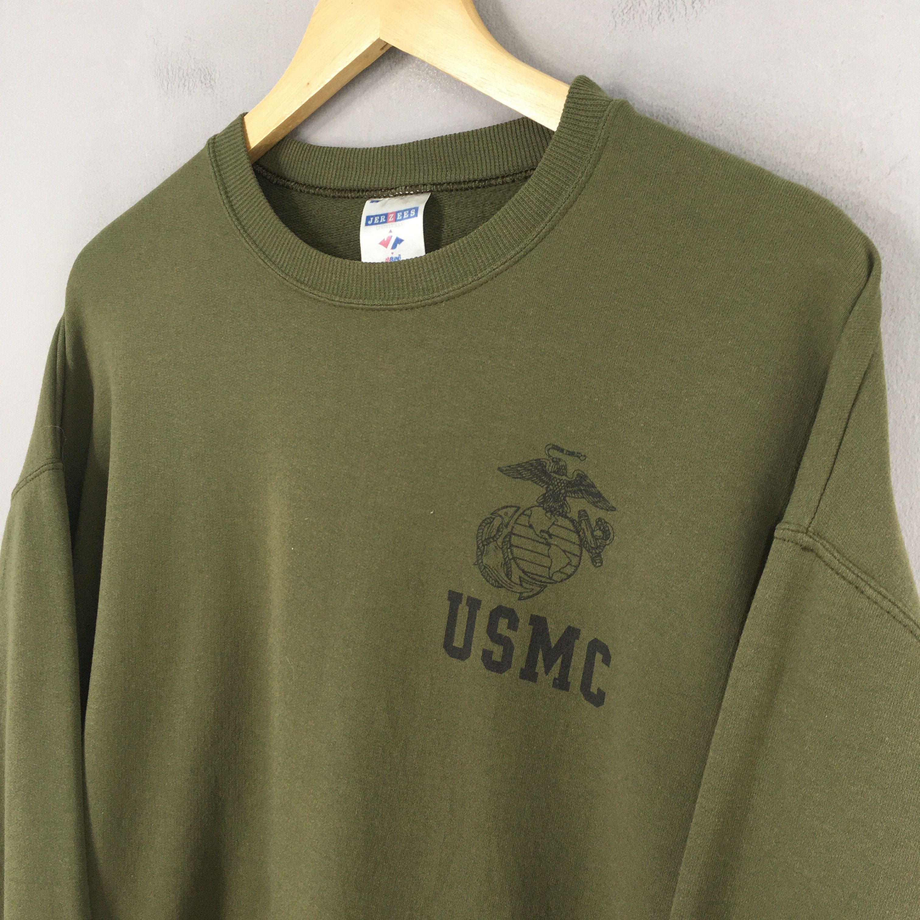 Jerzees Vintage 90's Usmc Marines Green Sweatshirt Large Size US L / EU 52-54 / 3 - 3 Thumbnail