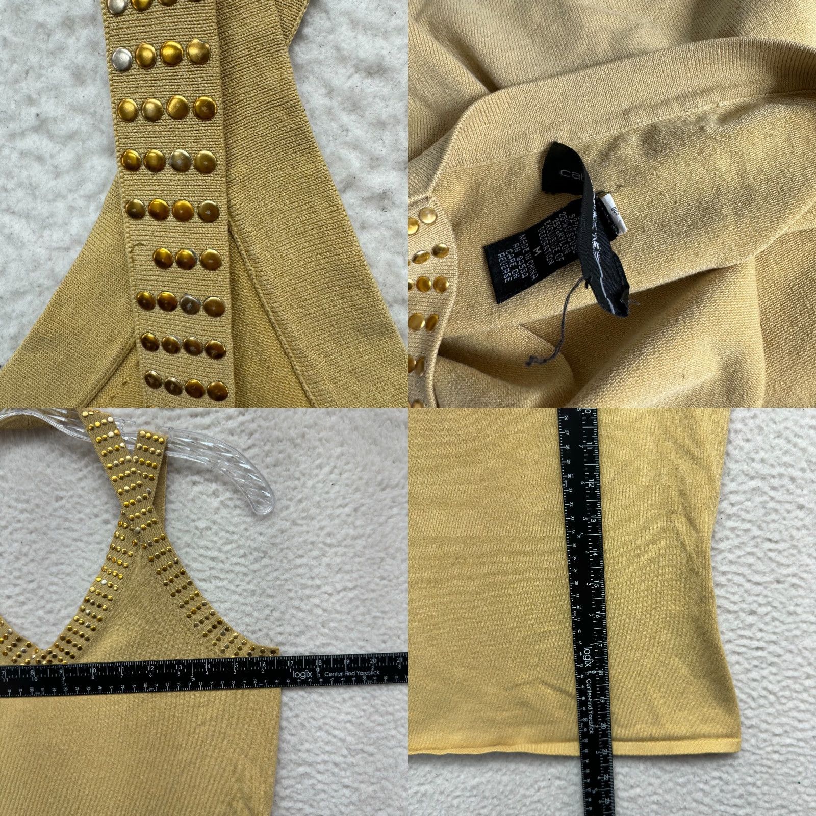 Vintage VINTAGE Y2K Halter Top Shirt Medium Silk Blend Mustard Yellow Knit Studded McBling Mens Girls Womens Size M / US 6-8 / IT 42-44 - 8 Thumbnail