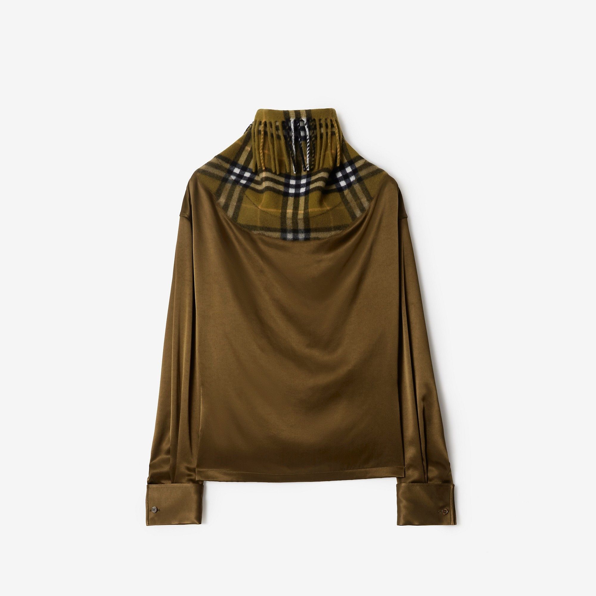 Burberry o1w1db10426 Satin and Check Scarf Top in Green Size S / US 4 / IT 40 - 1 Thumbnail