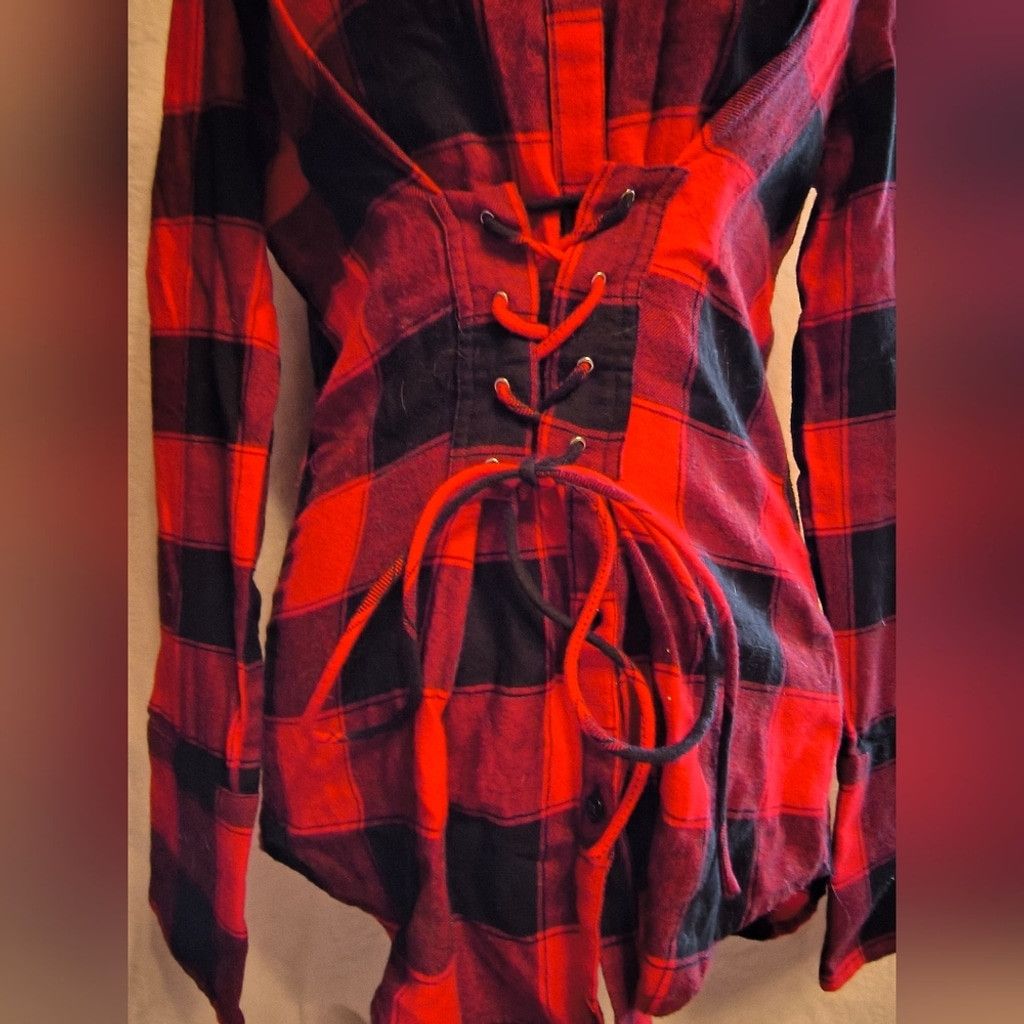 Express Express Plaid Lace-Up Women's Vintage Button Down Shirt Size S / US 4 / IT 40 - 2 Thumbnail