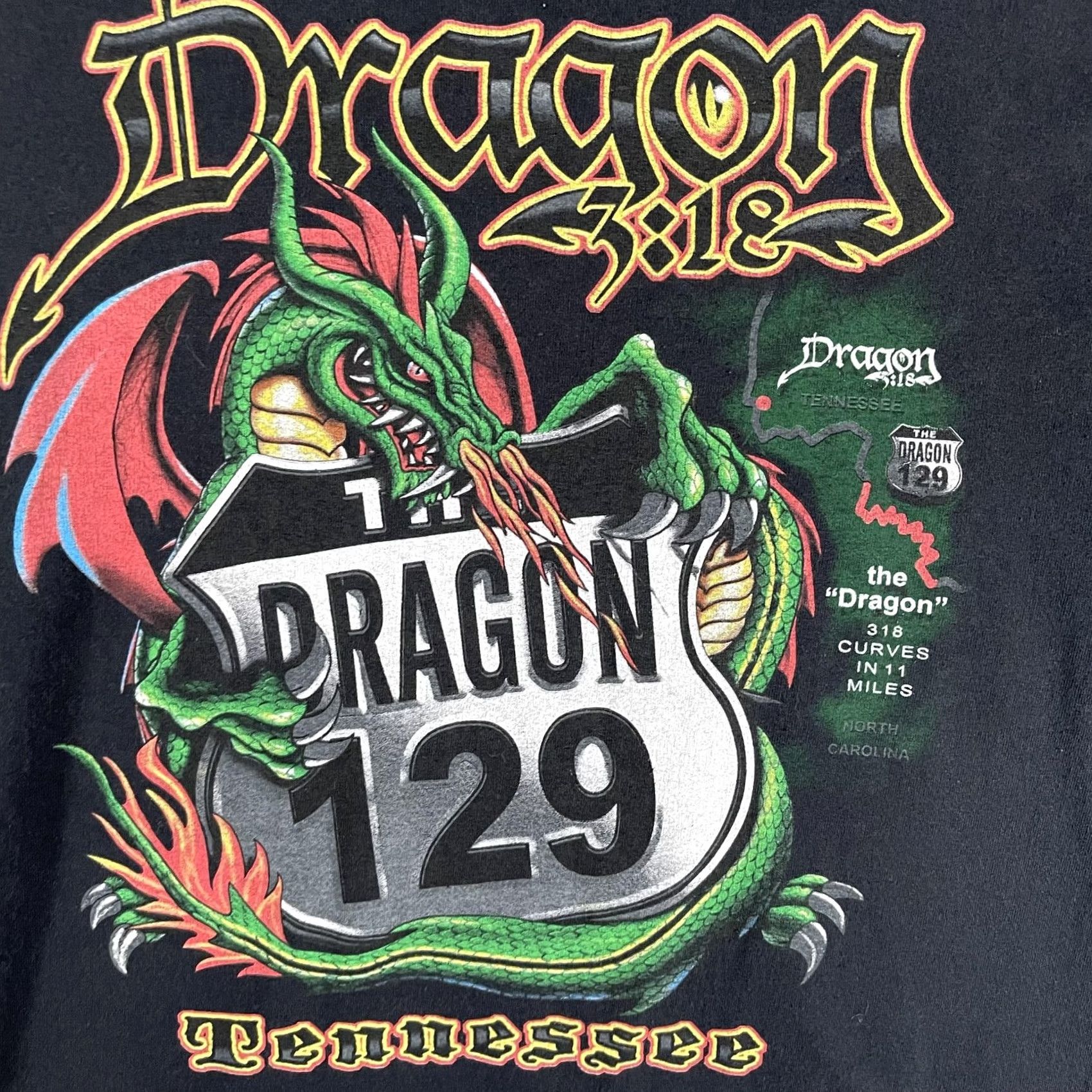 Gildan Mens Dragon 129 Tennessee Biker Road Graphic Tee Black Large Shirt Size US L / EU 52-54 / 3 - 7 Thumbnail