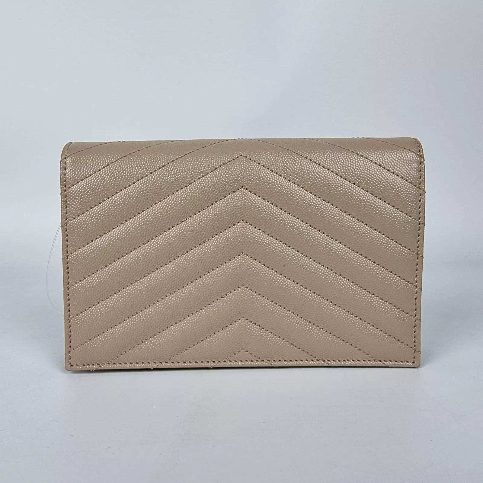 Saint Laurent Paris YSL Cassandre Envelope Dk Beige Grained Chain Wallet Size ONE SIZE - 5 Thumbnail