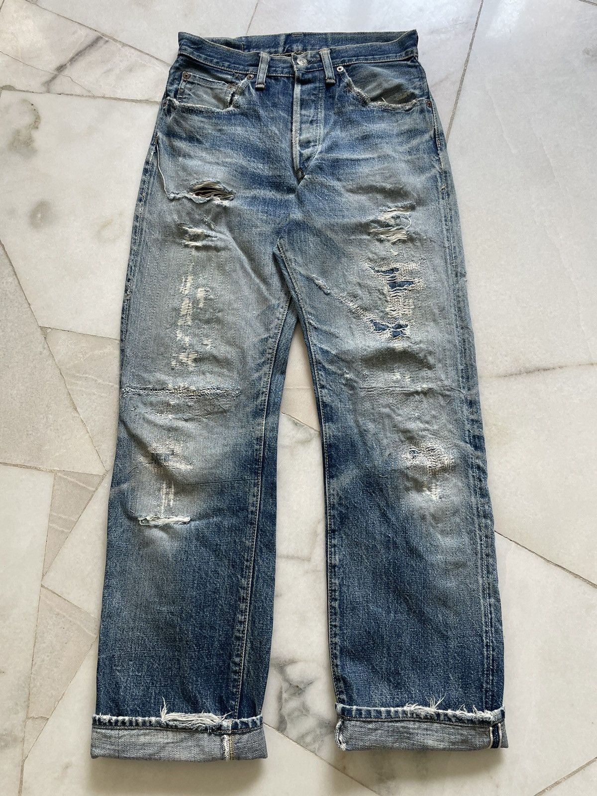 Vintage Vintage Sewing Chop Japanese Brand Selvedge Boro Jeans Size US 28 / EU 44 - 1 Thumbnail