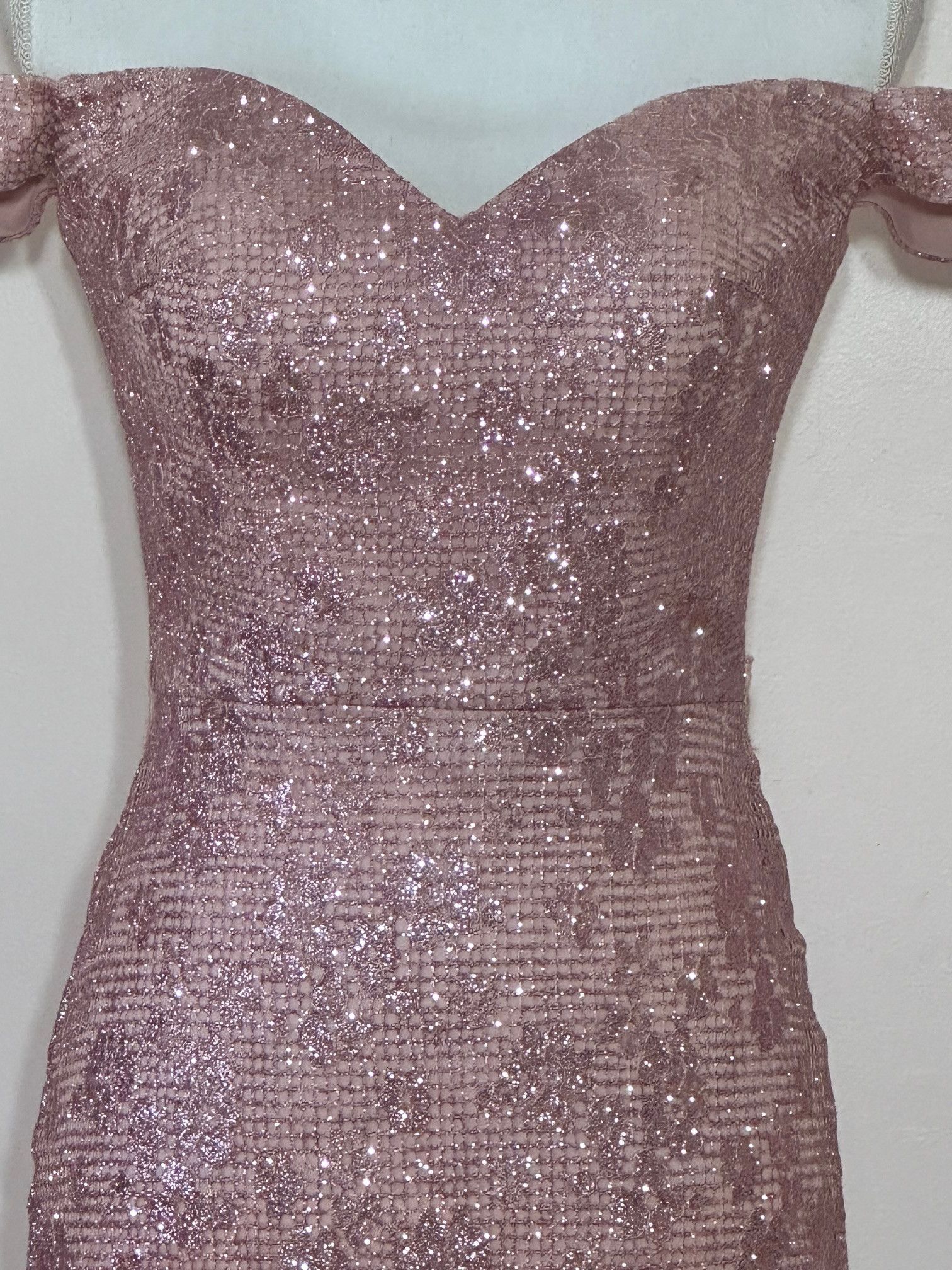 Vintage Elizabeth K Pink Net Off Shoulder Floral Design Bias Gown Size S / US 4 / IT 40 - 5 Thumbnail