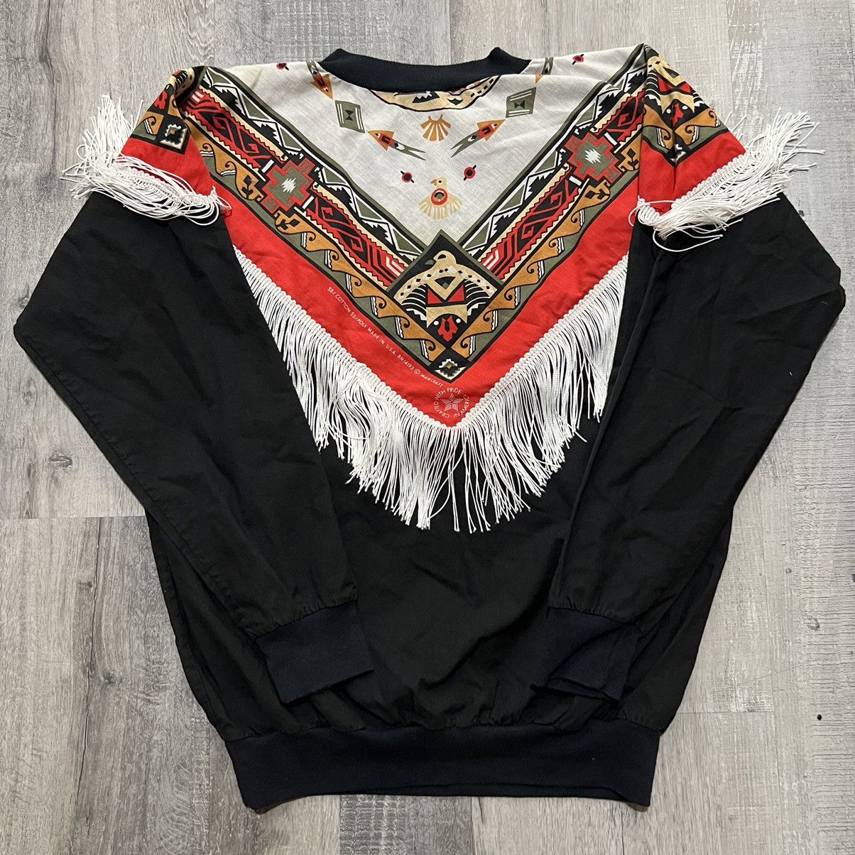 Vintage VTG Wamcraft Bandana Western Fringed Black Navajo Sweatshirt Size M / US 6-8 / IT 42-44 - 2 Thumbnail