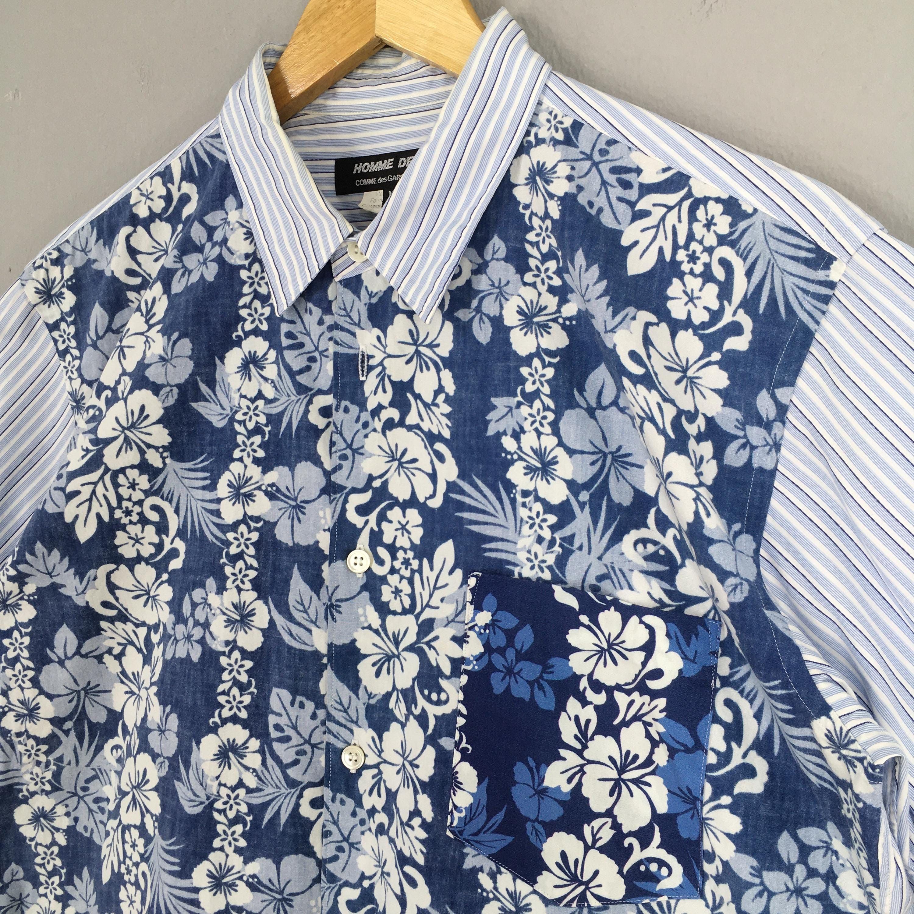 CDG by Comme des Garcons VTG Comme Des Garcons Men Flower Stripes Blue Shirt M Size US M / EU 48-50 / 2 - 3 Thumbnail