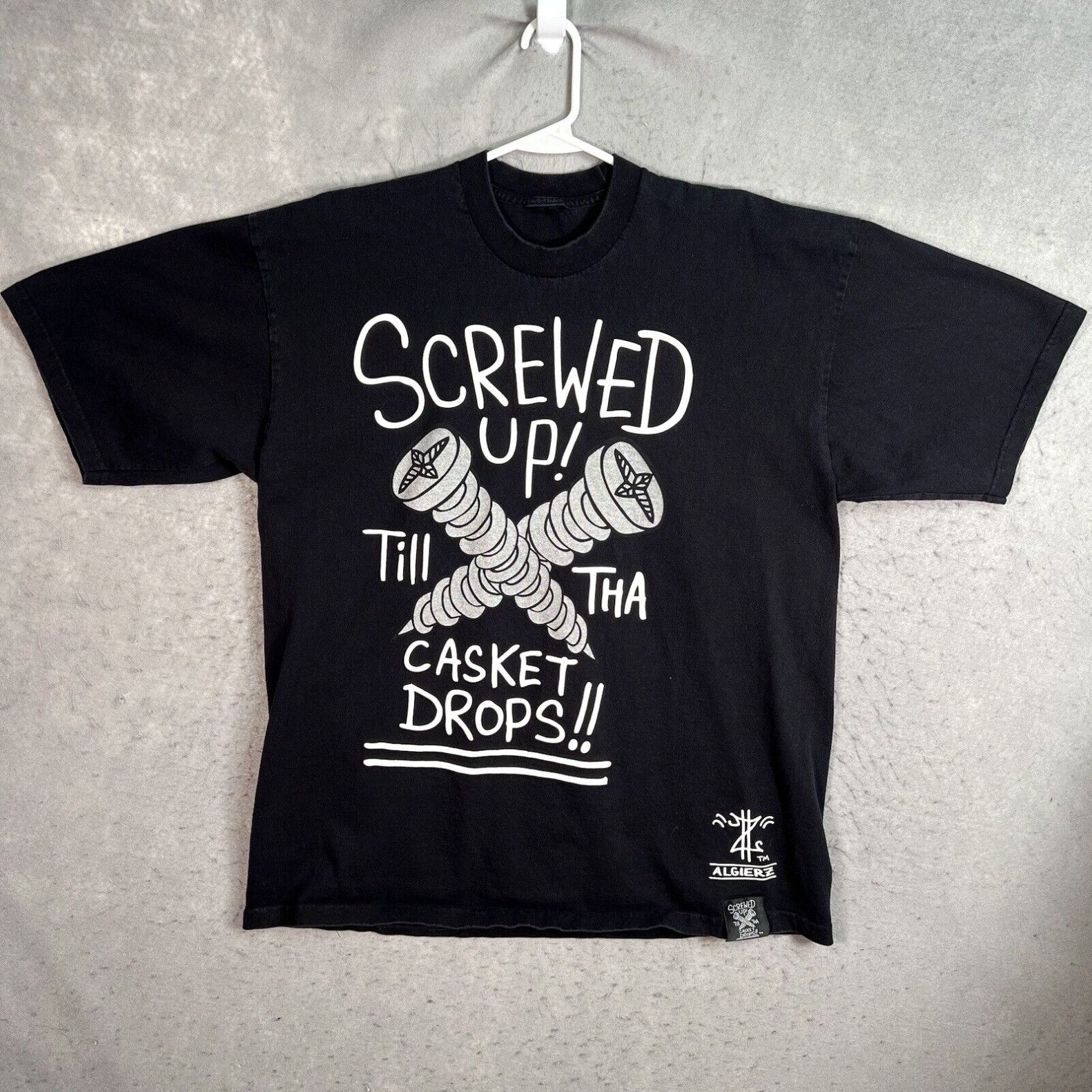 image of Vintage Y2K Algierz Screwed Up Till The CAsket Drops T Shirt Adult XL Black Mens in White
