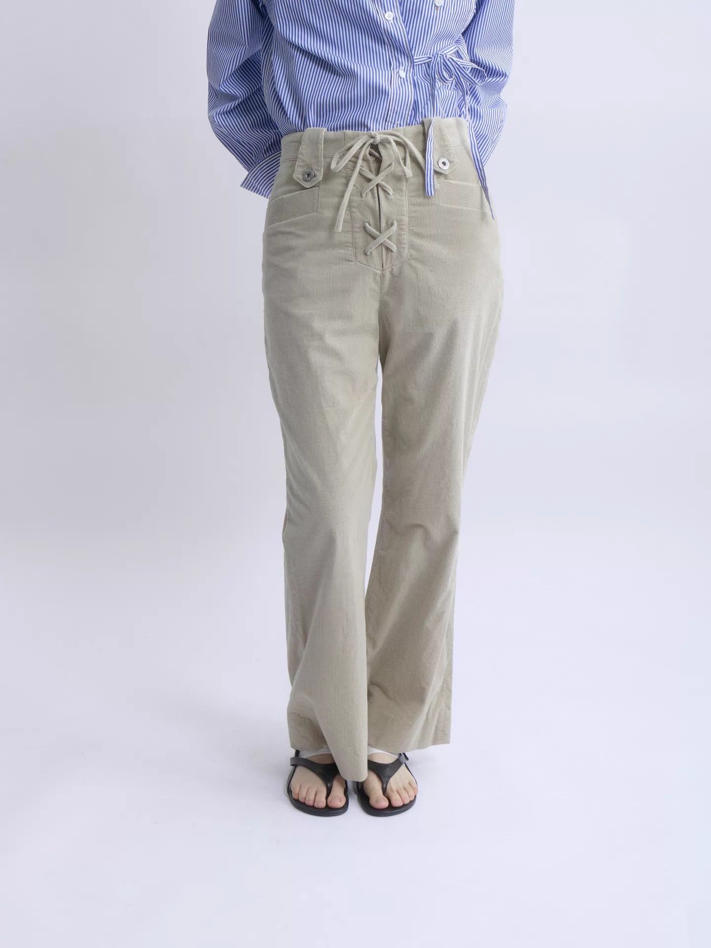 Miu Miu MIU MIU 2019AW Tie Belt Corduroy Military Wide Leg Pants Size 27" / US 4 / IT 40 - 2 Thumbnail