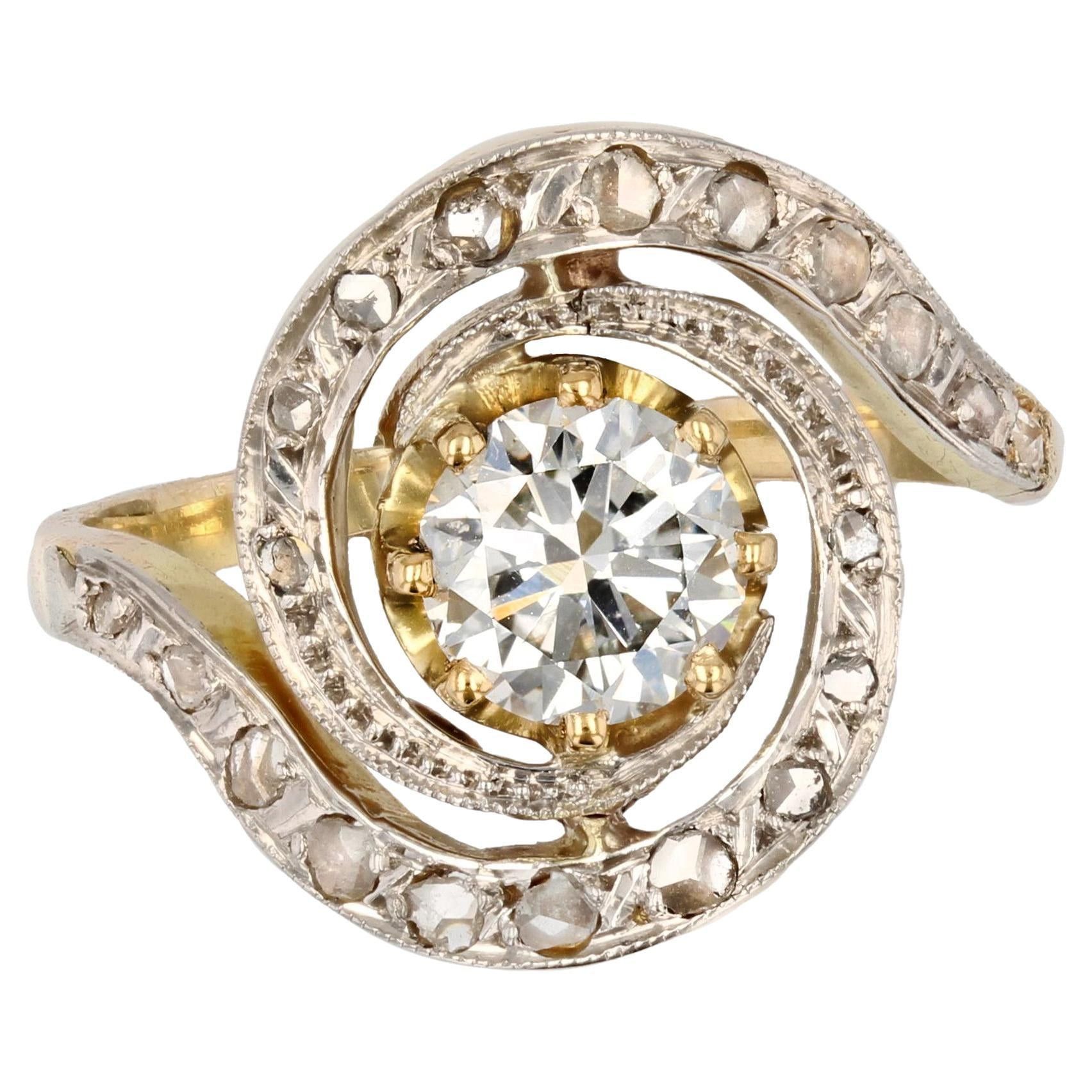 image of Vintage 20Th Century Diamond 18 Karat Yellow Gold Platinum Swirl Ring, Women's