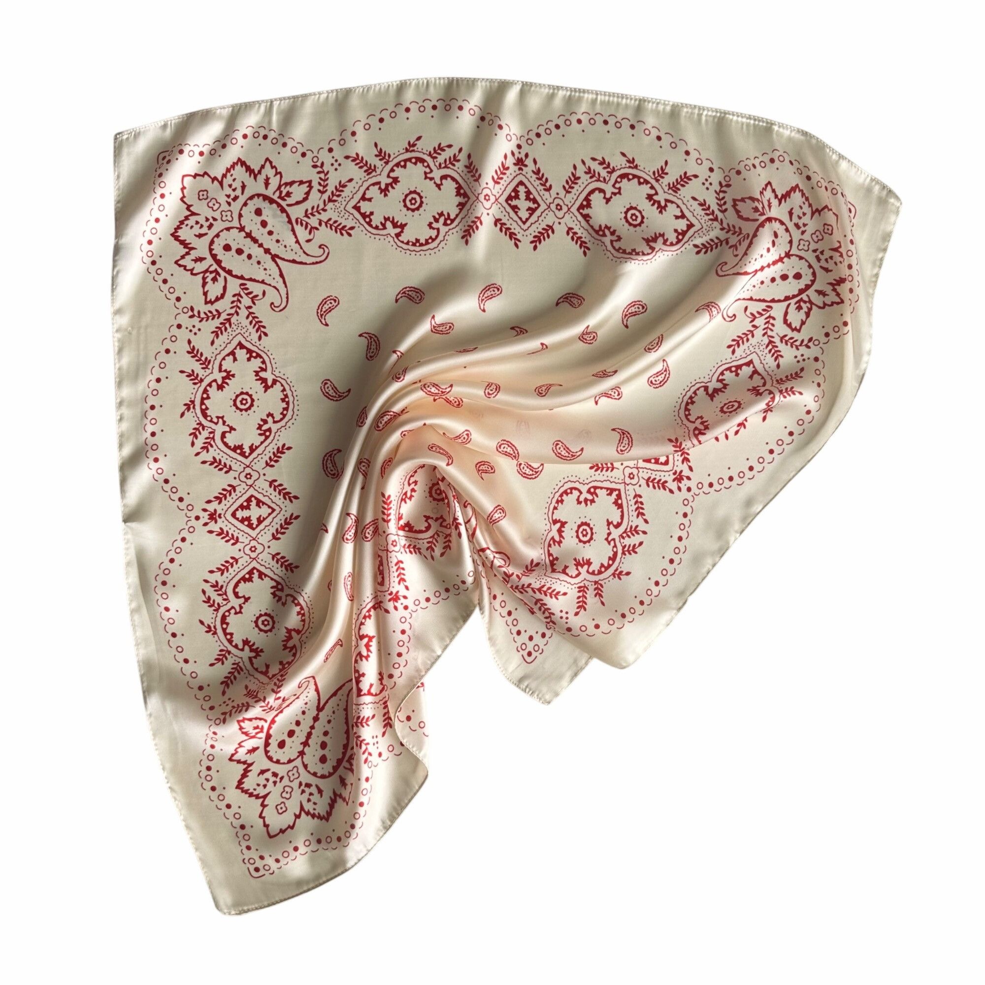 Other New Elegant Bandana Square Scarf Retro Beige Red Floral Pai Size ONE SIZE - 4 Thumbnail