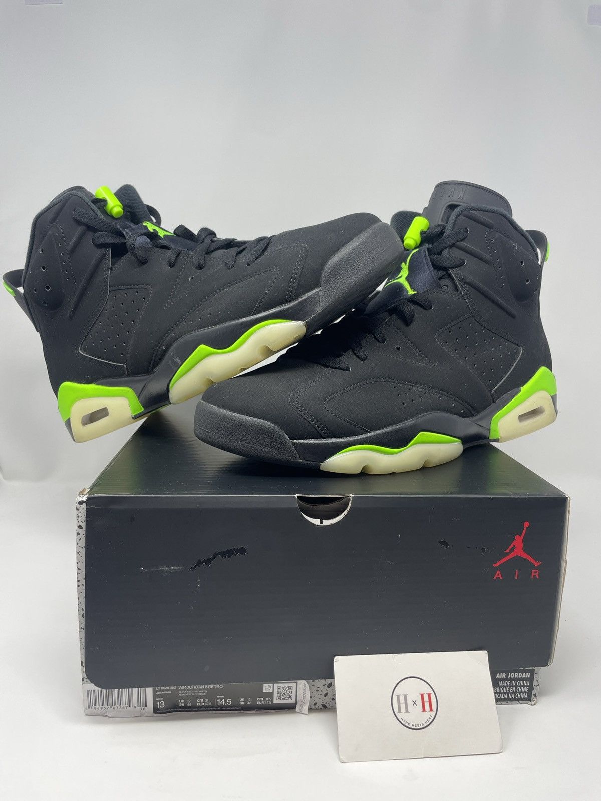 image of Air Jordan 6 Retro Electric Green Shoes in Black, Men's (Size 13)